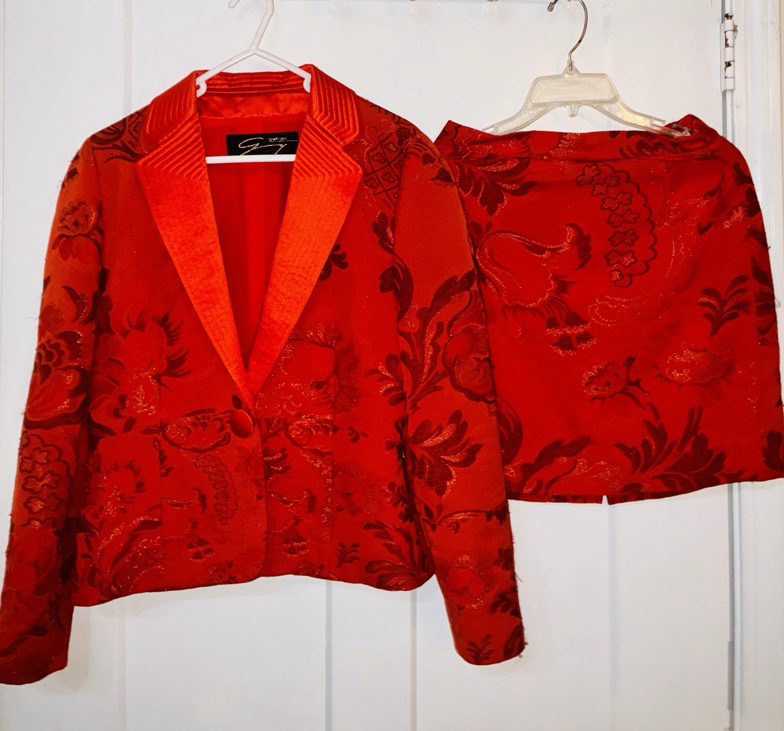 Stunning Vintage Genny Orange Brocade Cocktail Suit Early 90’s