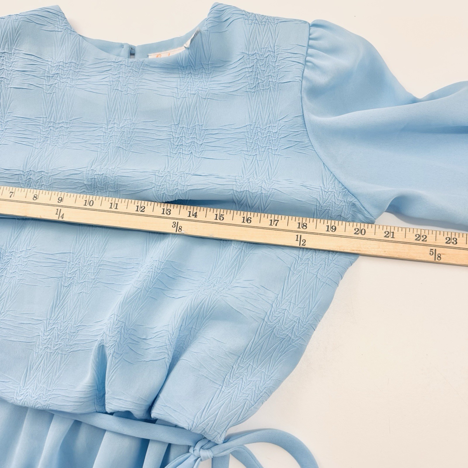 Vintage 70s Lady Carol 12 Blue Lightweight Sheer Blouson Midi Dress 3/4 Sleeve
