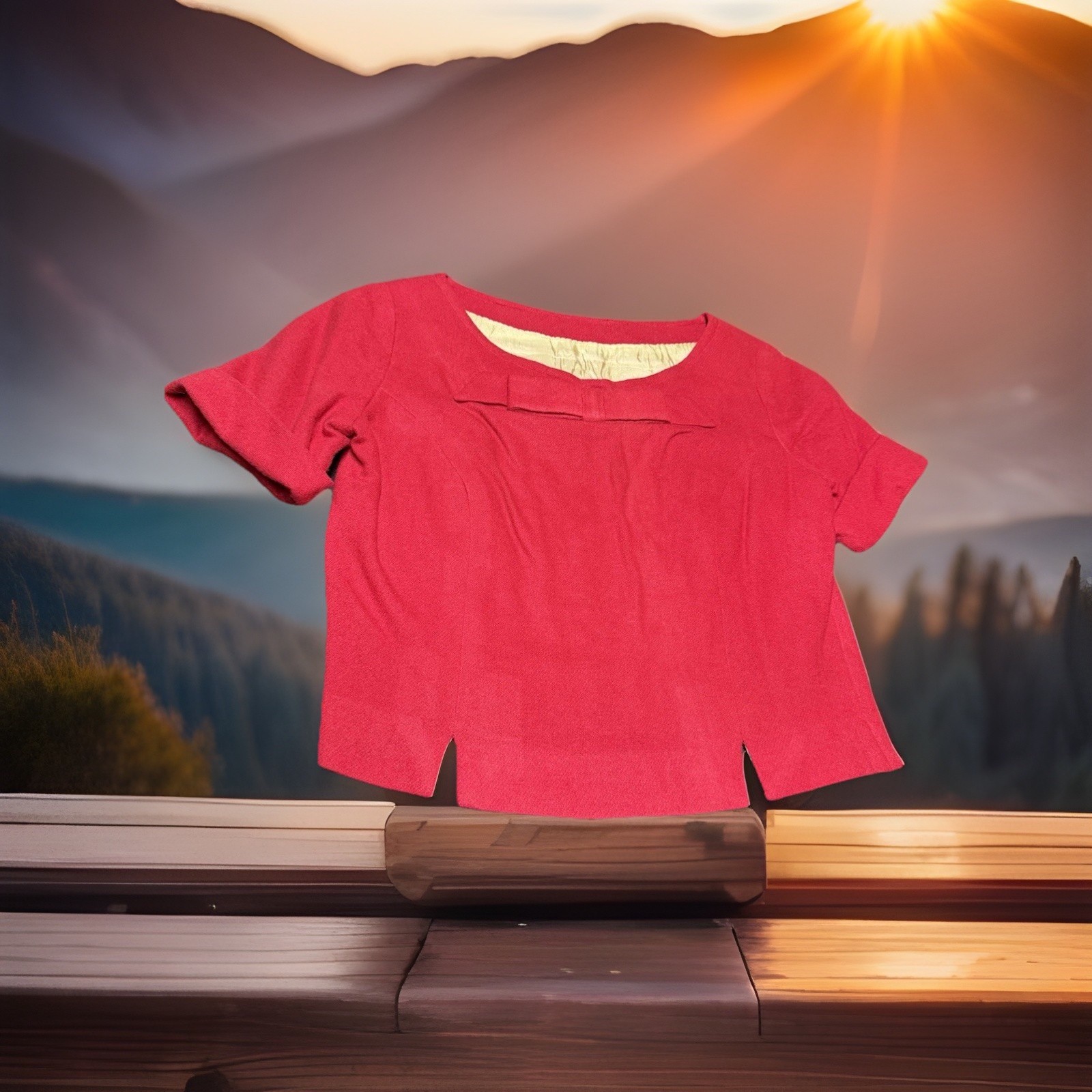 VTG 50s Handmade Red Wool Crop Top Blouse Side Metal Zip Lined Sz S