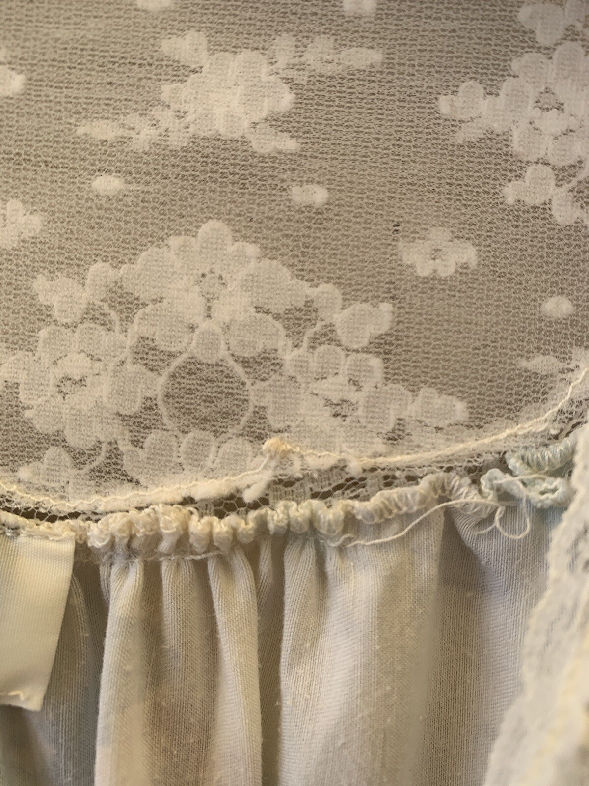 VTG Prairie Cottage Romantic Farmhouse Blue Long Nightgown Lace Corhan Floral