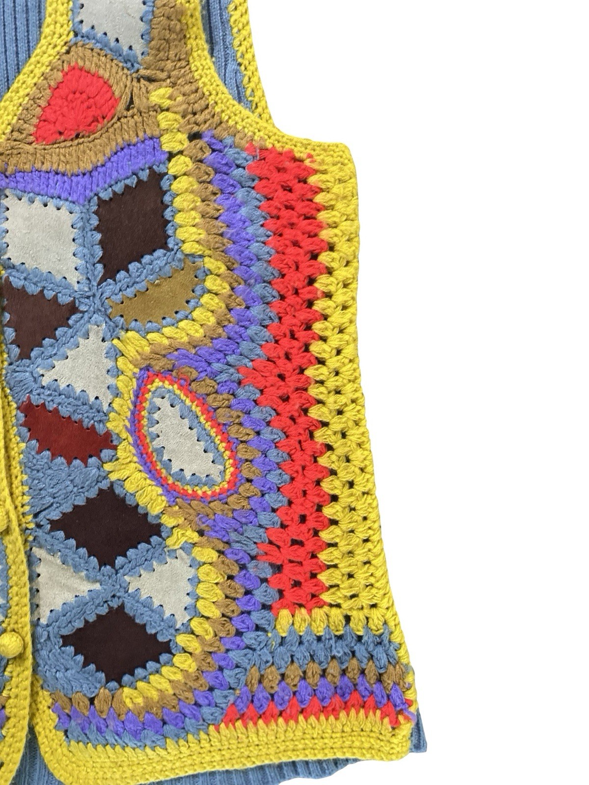 Vintage 70s Aware Acrylic Suede Multicolor Geometric Crochet Vest Size Medium