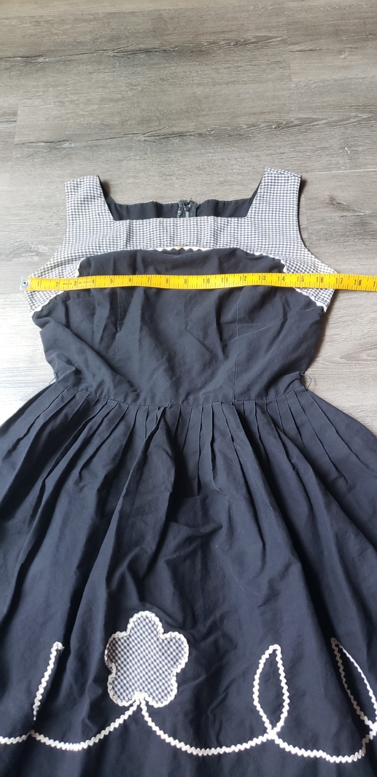 VTG 50s Black Gingham Rockabilly Dress Sz XS/S? Fit Flare Pinup Trad Wife DAMAGE