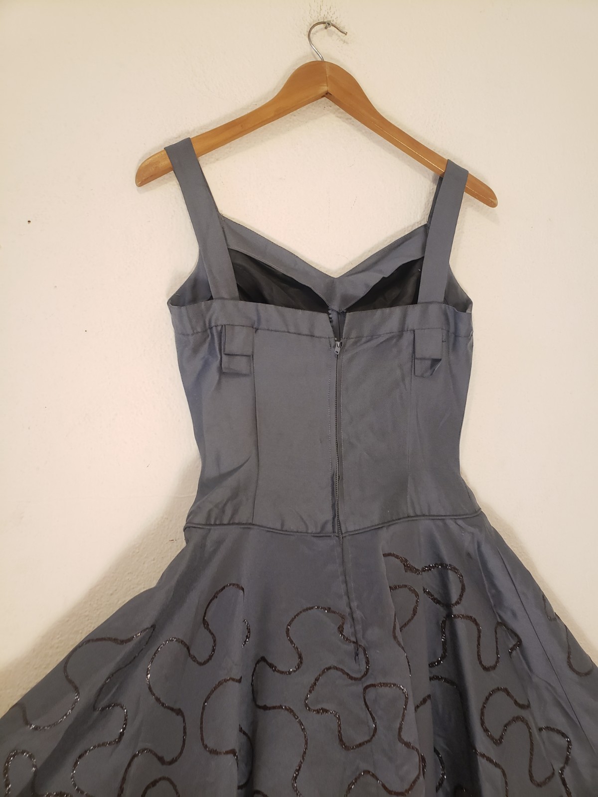 Vtg 50s Minx Modes Dress Gray Glitter Flare Skirt Dress MCM Sz 13 / M Glam