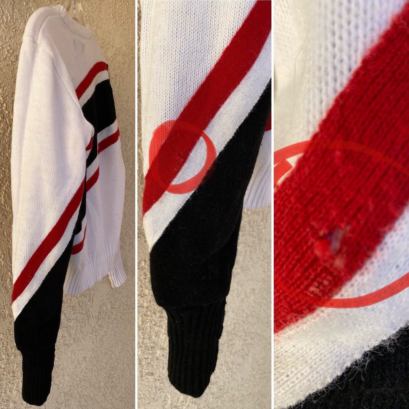 Vintage 80s Dehen Cheerleader Sweater WCHS White Black Red Acrylic Knit Size M