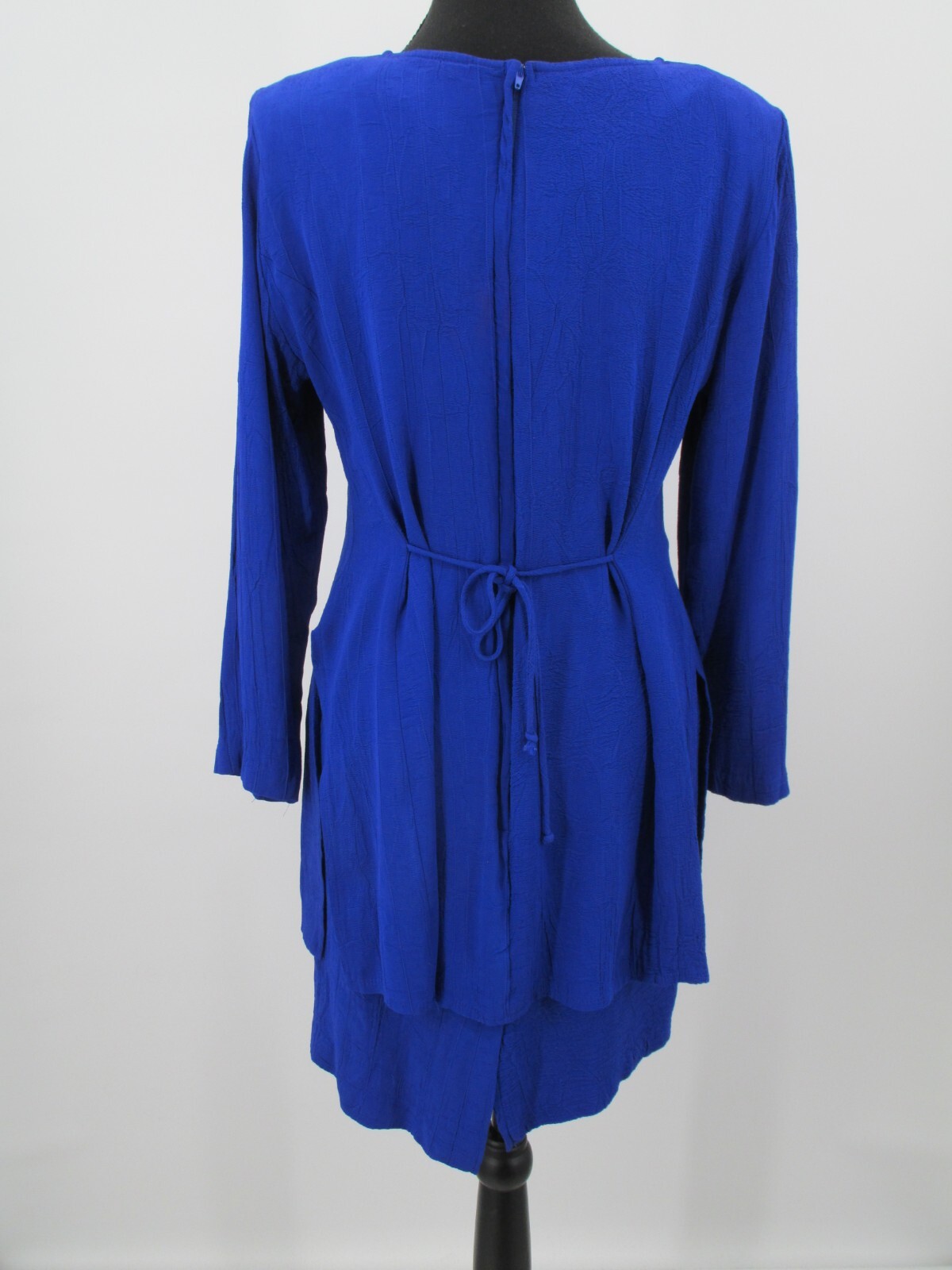 DAWN JOY Midi Career Dress Women SZ 7/8 Blue Peplum Brass Buttons VINTAGE 80’s