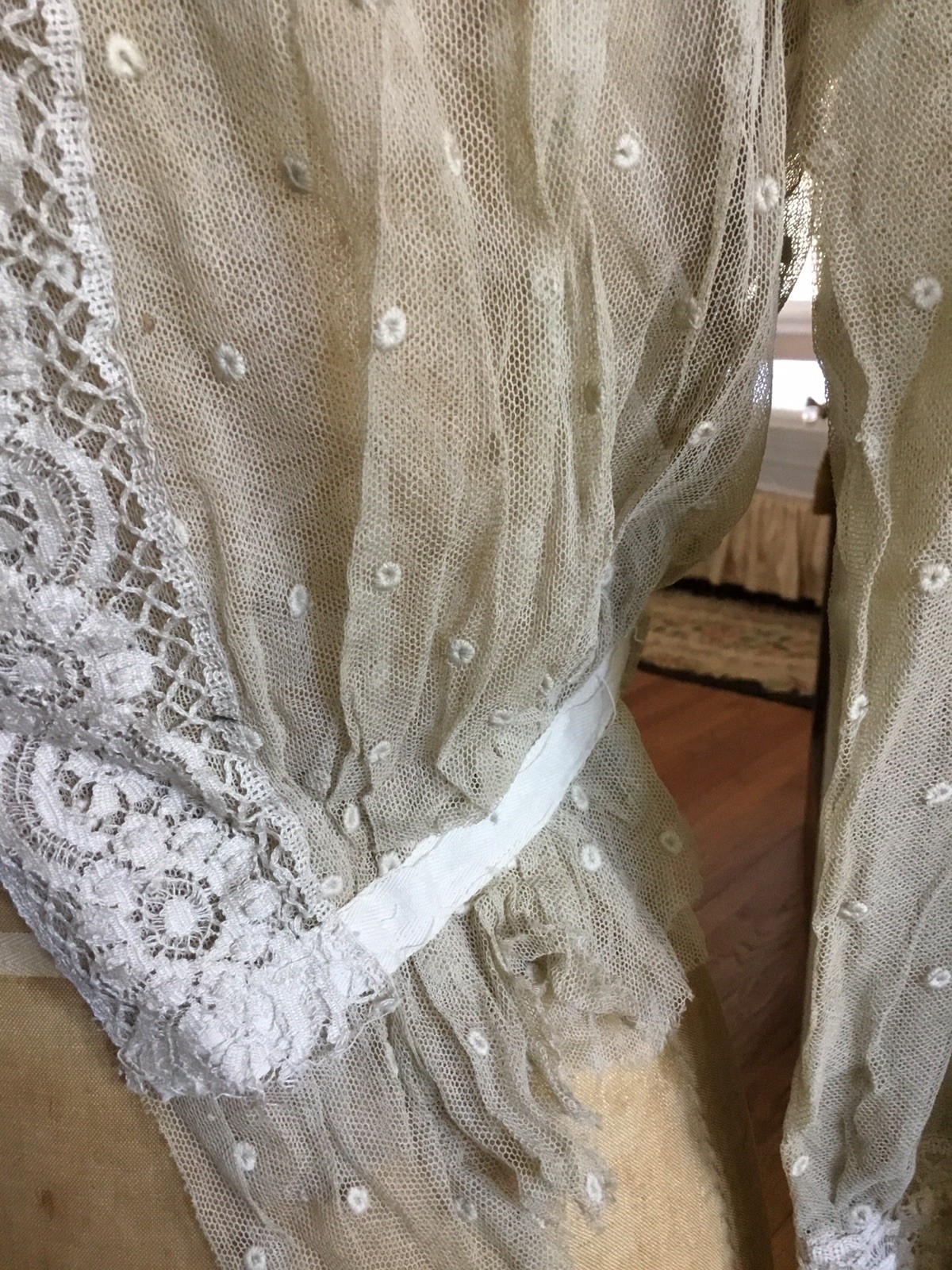 Antique Vintage Edwardian Victorian Net Blouse Lace Detail Ecru Student AS IS