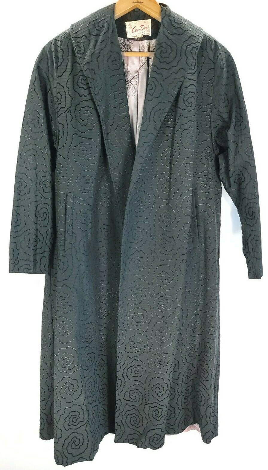 Vtg Cee Dee Original Coat Jacket Women’s 12 Black Swirl Floral Brocade Retro