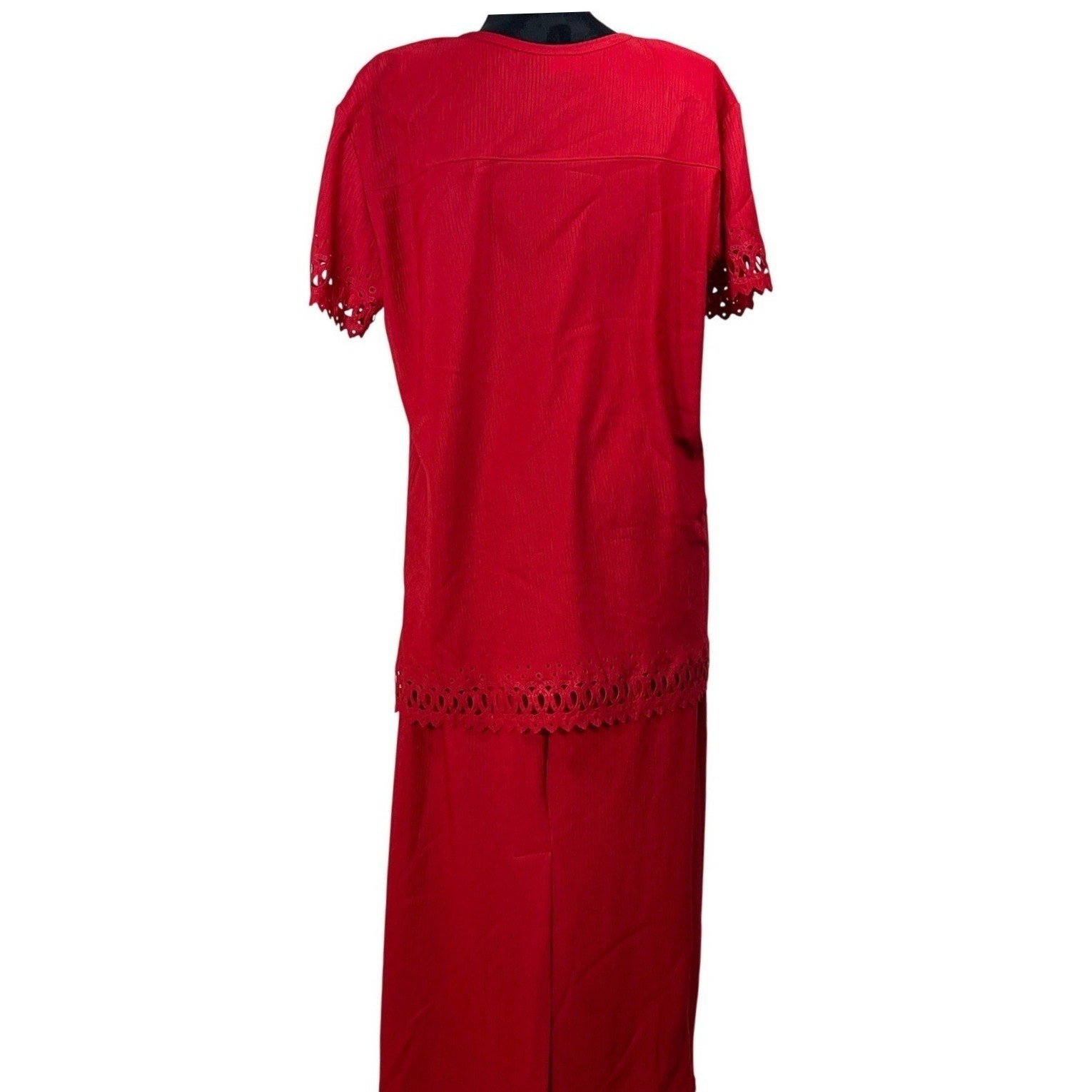 Superline USA Vintage Red Crinkle Eyelet 2pc Skirt Set Tunic Maxi Skirt modest