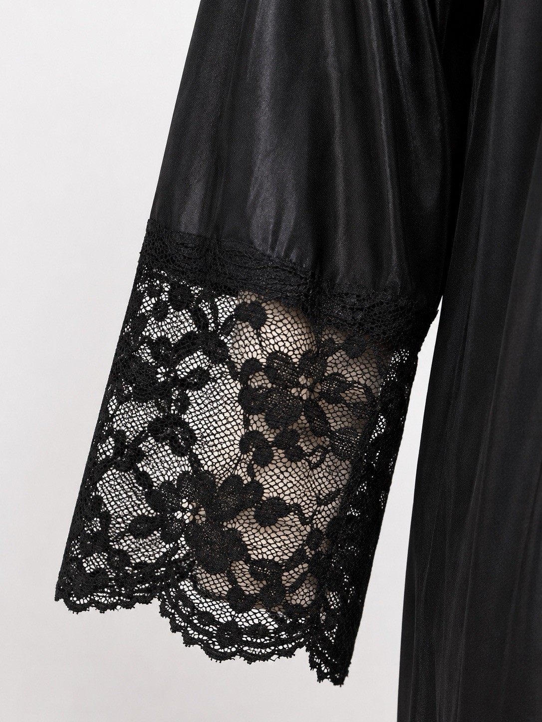 Vtg 90s Petra Fashions Black Nylon Lace Peignoir Robe USA 1X Plus Size