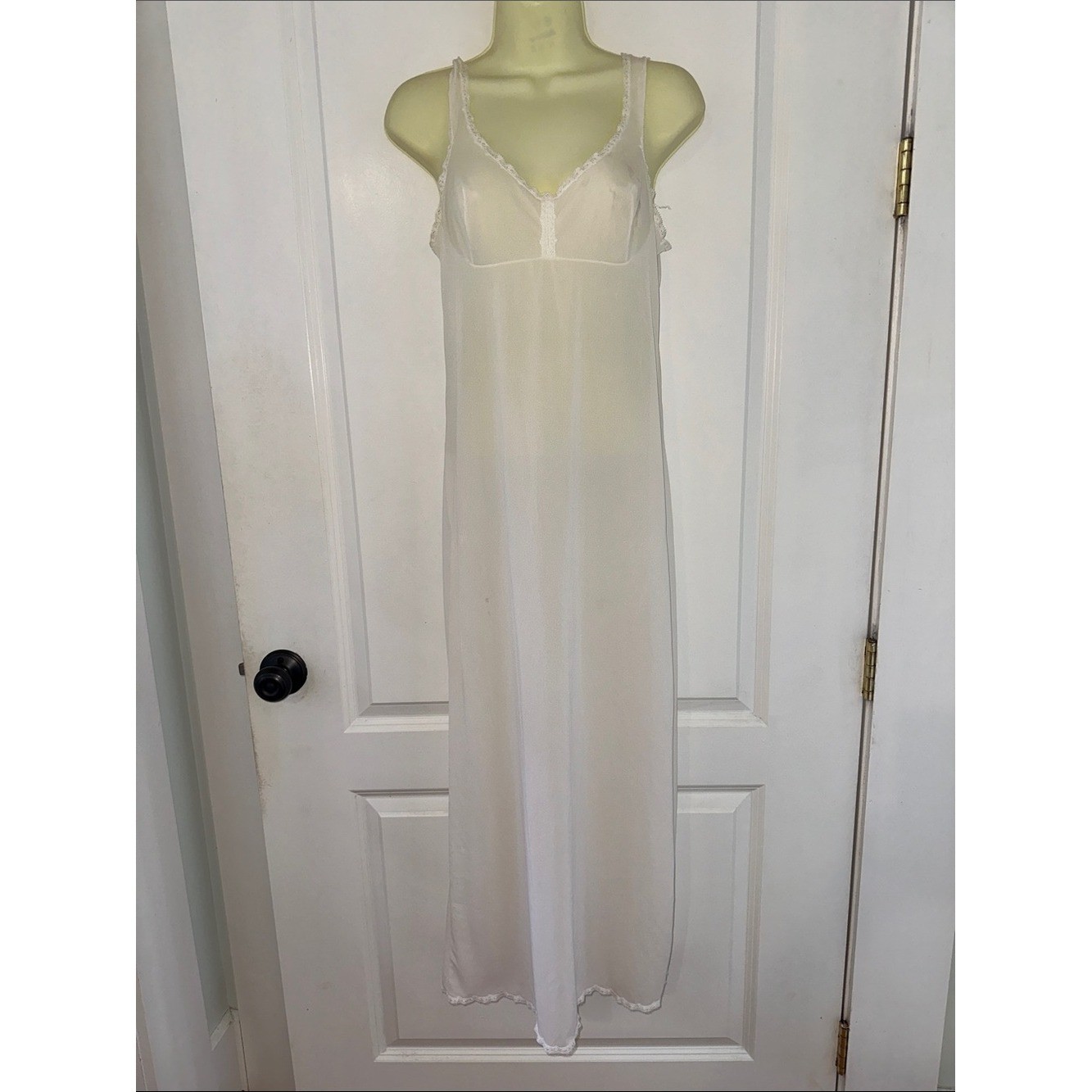 Vintage Vassarette Ivory Long Maxi Full Crepelon Nylon Slip with lace trim