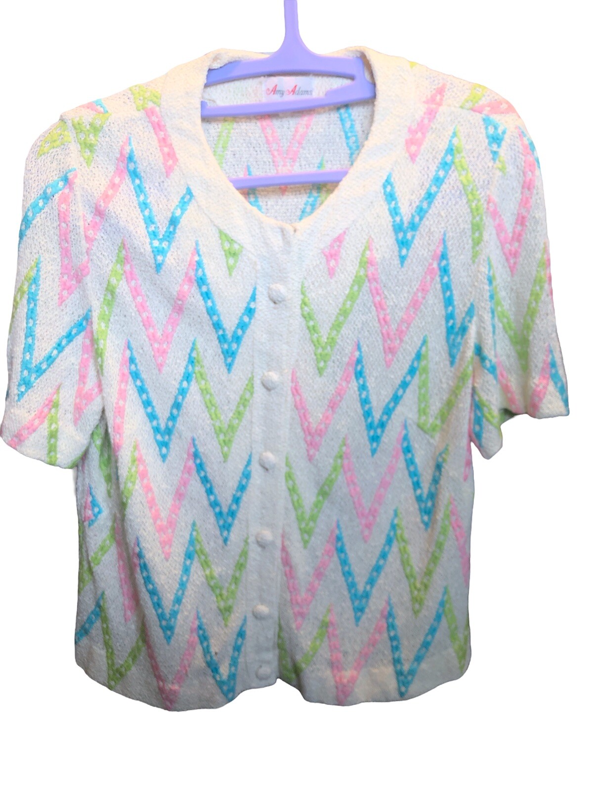 Womens Vtg MOD GO GO 60s s/s Cardigan sweater Spring Colors Embroidery m med