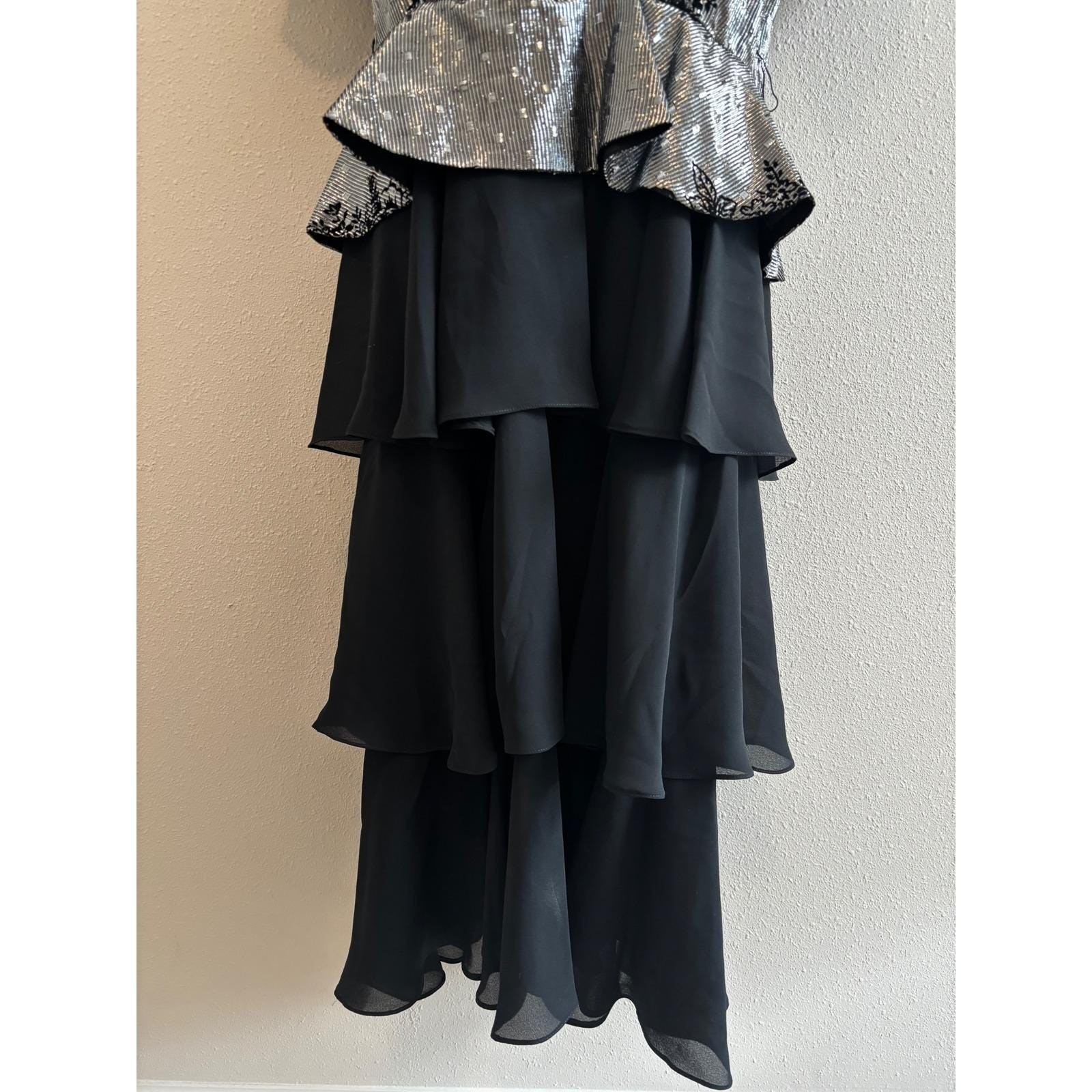 Vintage 80s Prom Lizzy & Johnny Dress Silver Black Metallic Velvet Whimsigoth