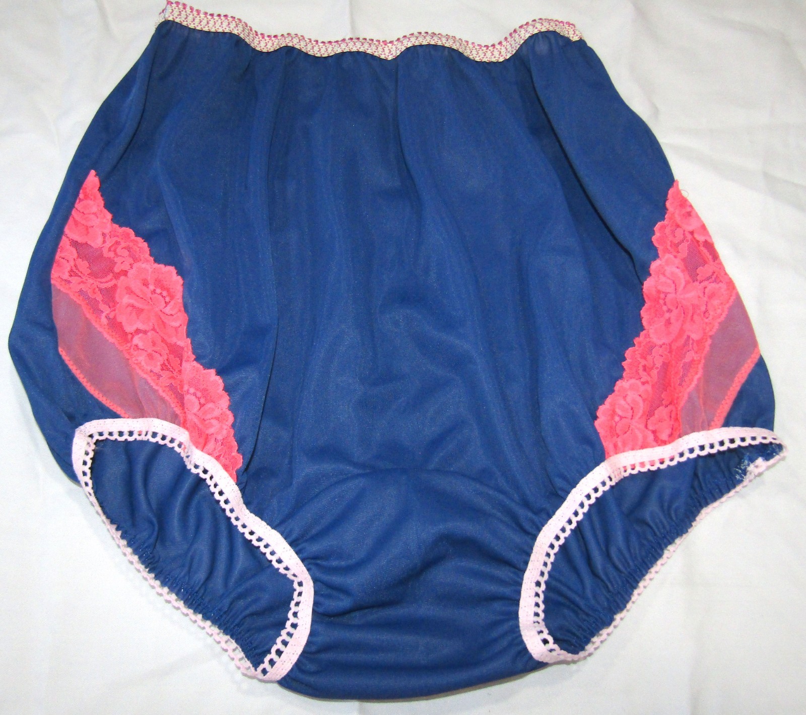 Vtg tricot blue Nylon Brief panty Granny Wide gusset -8 Custom hot pink