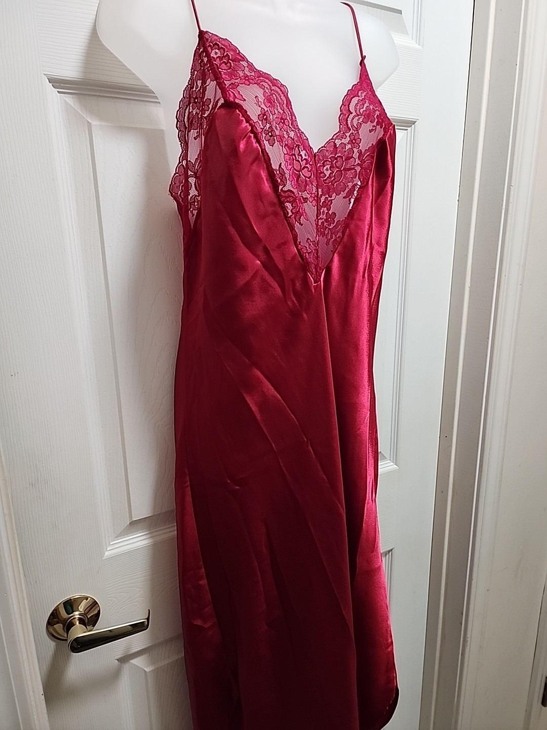Vintage Red Lace Nightgown Polyester Nylon Slip Dress No Tags M?