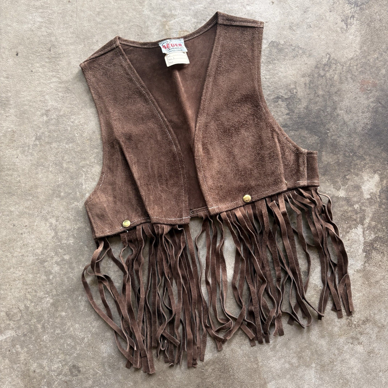 60s/90s Brown Seder Suede Leather Fringe Vest Hippie Boho Western size L