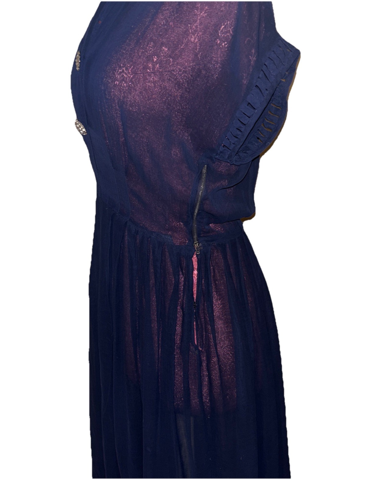 1940’s Sheer Navy Day Dress Pin Up Medium WW2 Era Vintage Retro