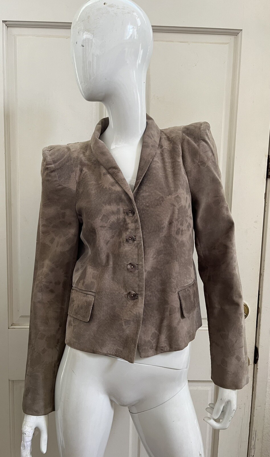 LOREE RODKIN Vintage 90’s Taupe Suede Fitted Lined Blazer Jacket Sz XS Reg $2000