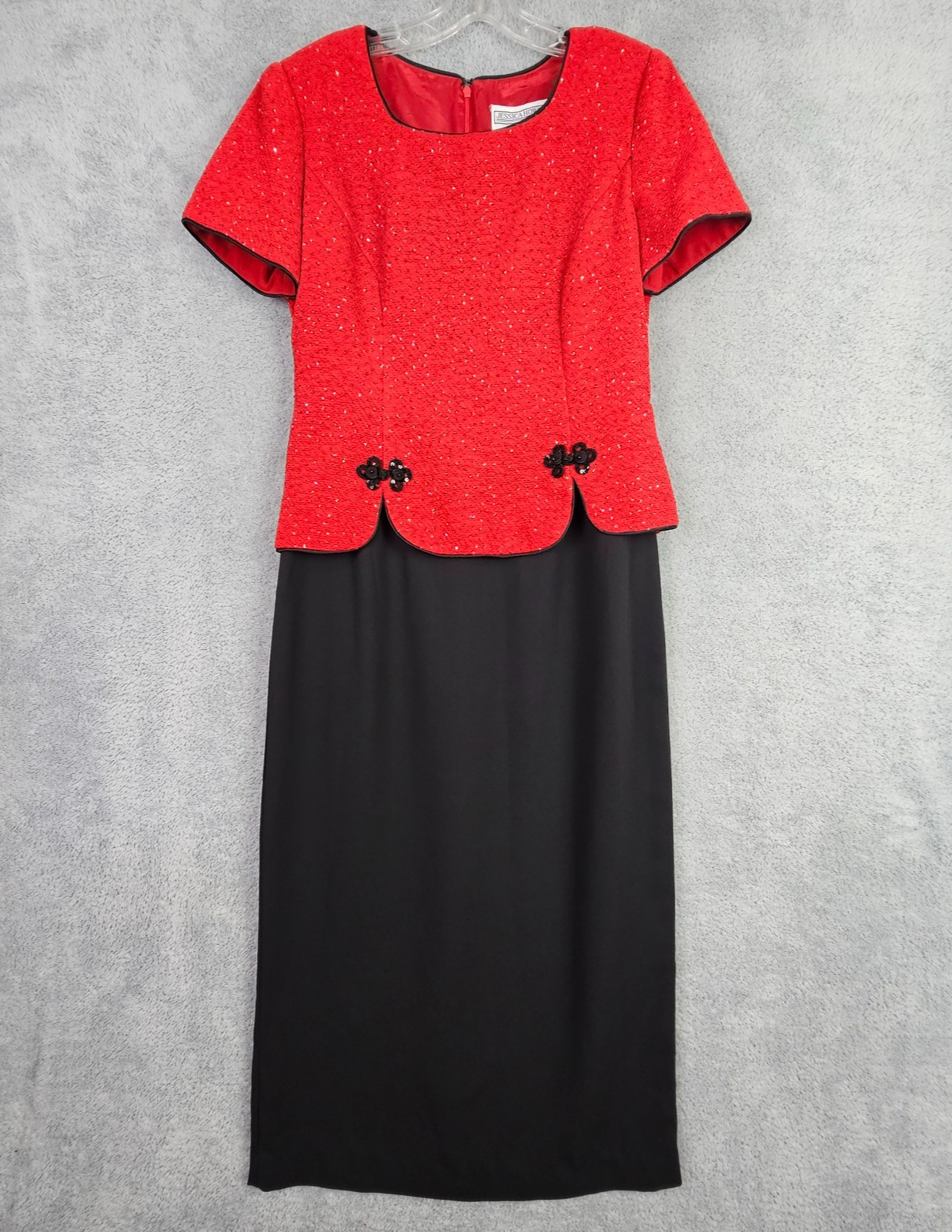 VTG 90s Jessica Howard Womens Dress 12 Red Asian Cheongsam Qi Pao Glitter Sequin