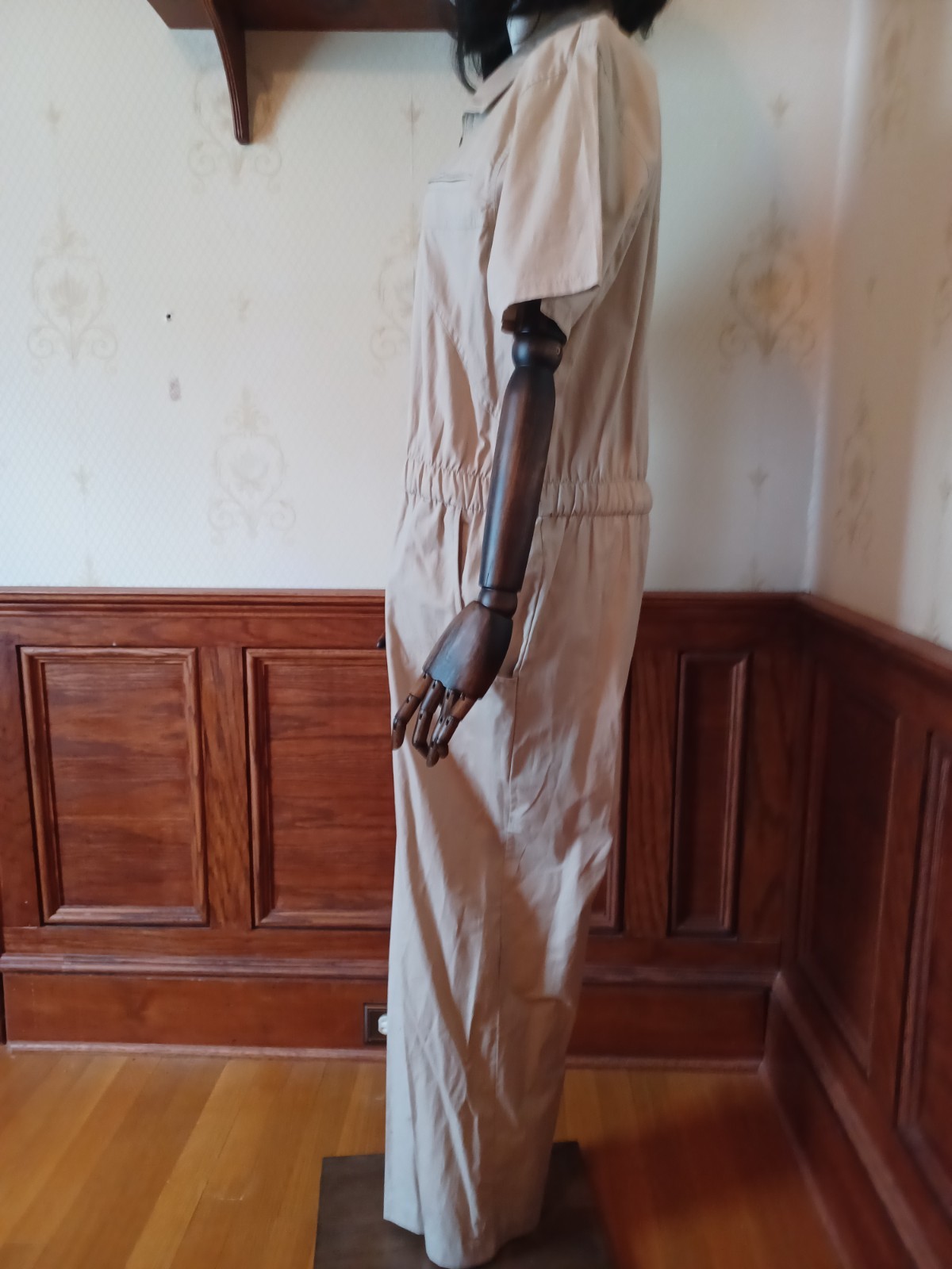 Vintage 1980s Saint Germain Paris Boho/Utilitarian Tan 100% Cotton Jumpsuit