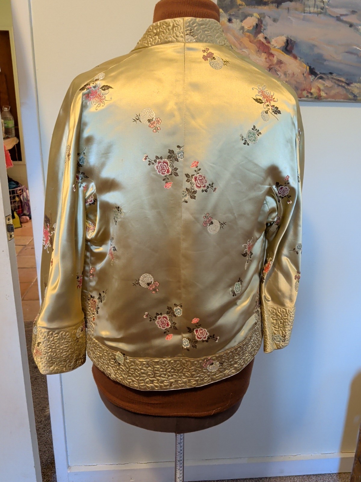 Vintage Reversible Gold/Cream Brocade Asian Style Blazer Evening 36