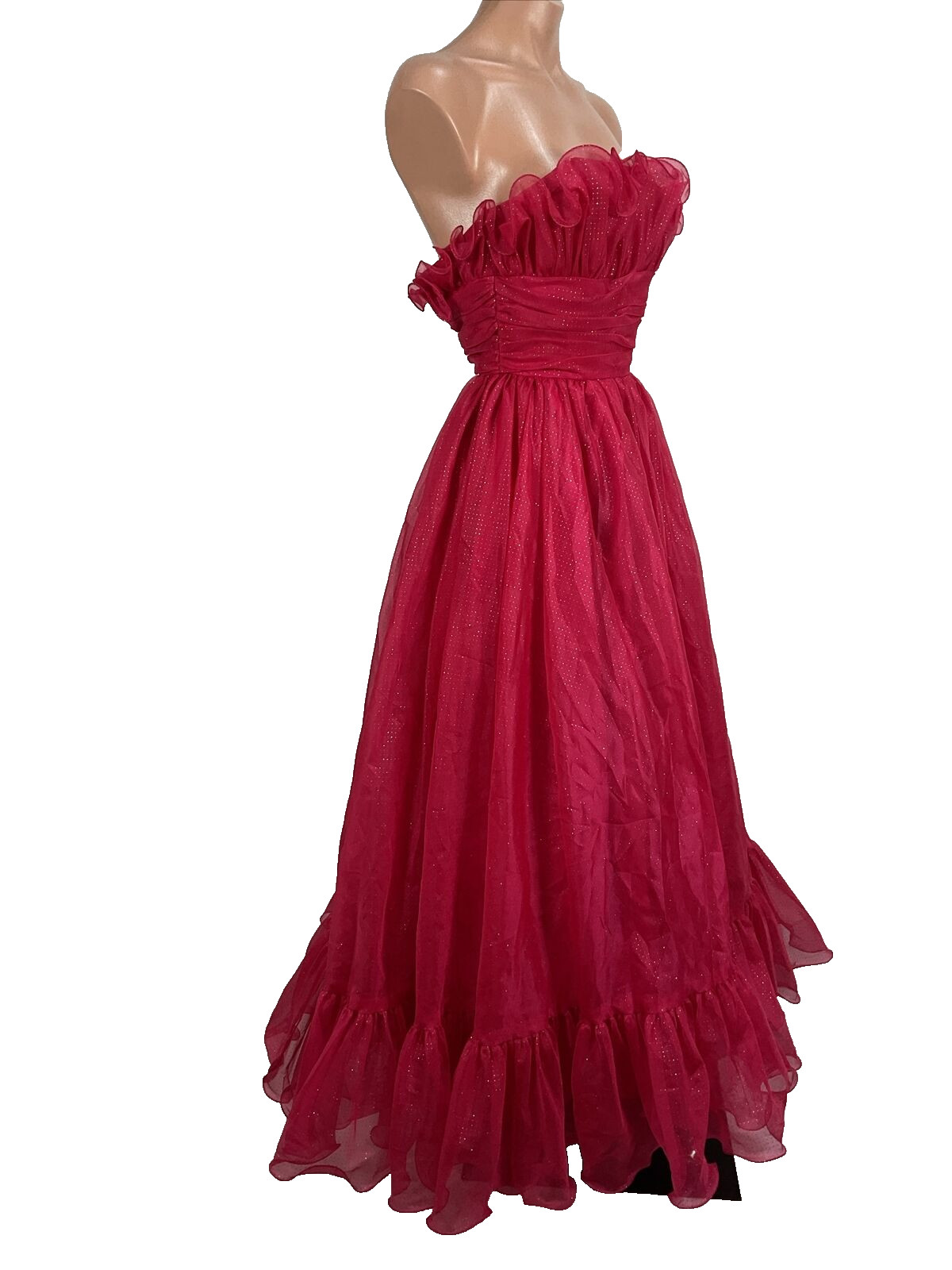 Vintage Mike Benet Seashell Gown 0 Pink Polka Dot Tuelle Chiffon 1960s Glitter