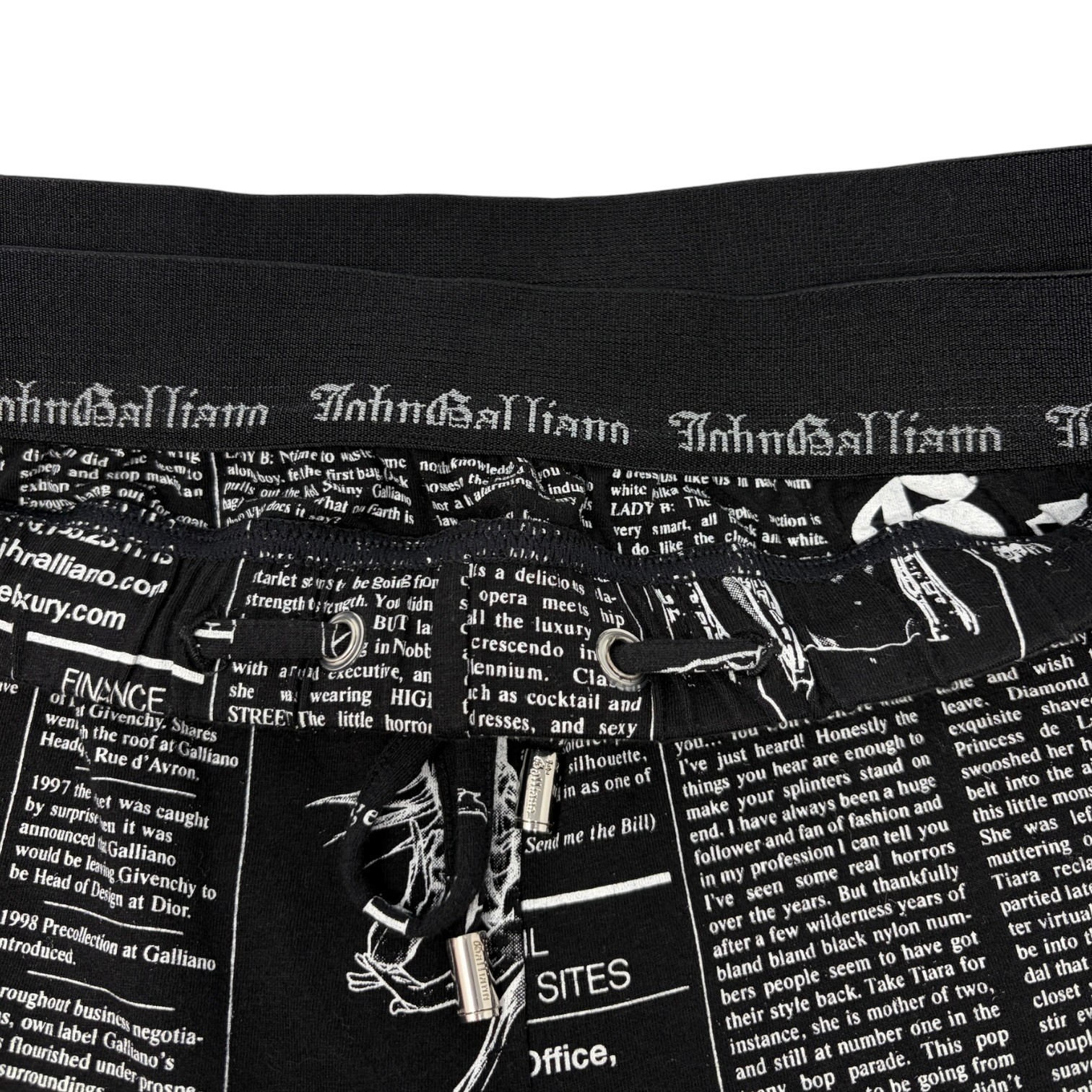 John Galliano Vintage Newspaper Print Hoodie Top Pants Set #XS Black 902549