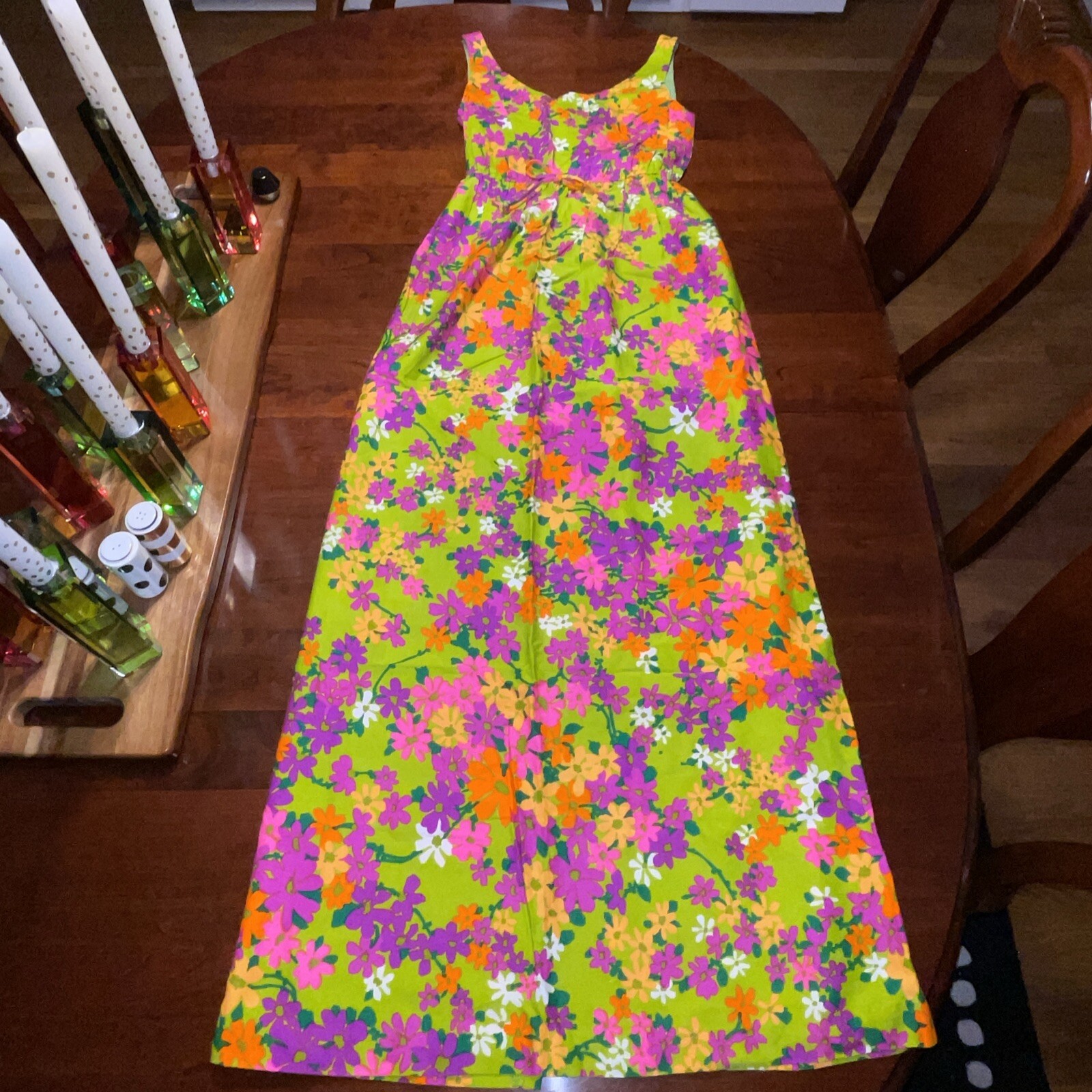 Vintage 60s 70s Sun Fashions of Hawaii Honolulu Floral Colorful Maxi Dress 10