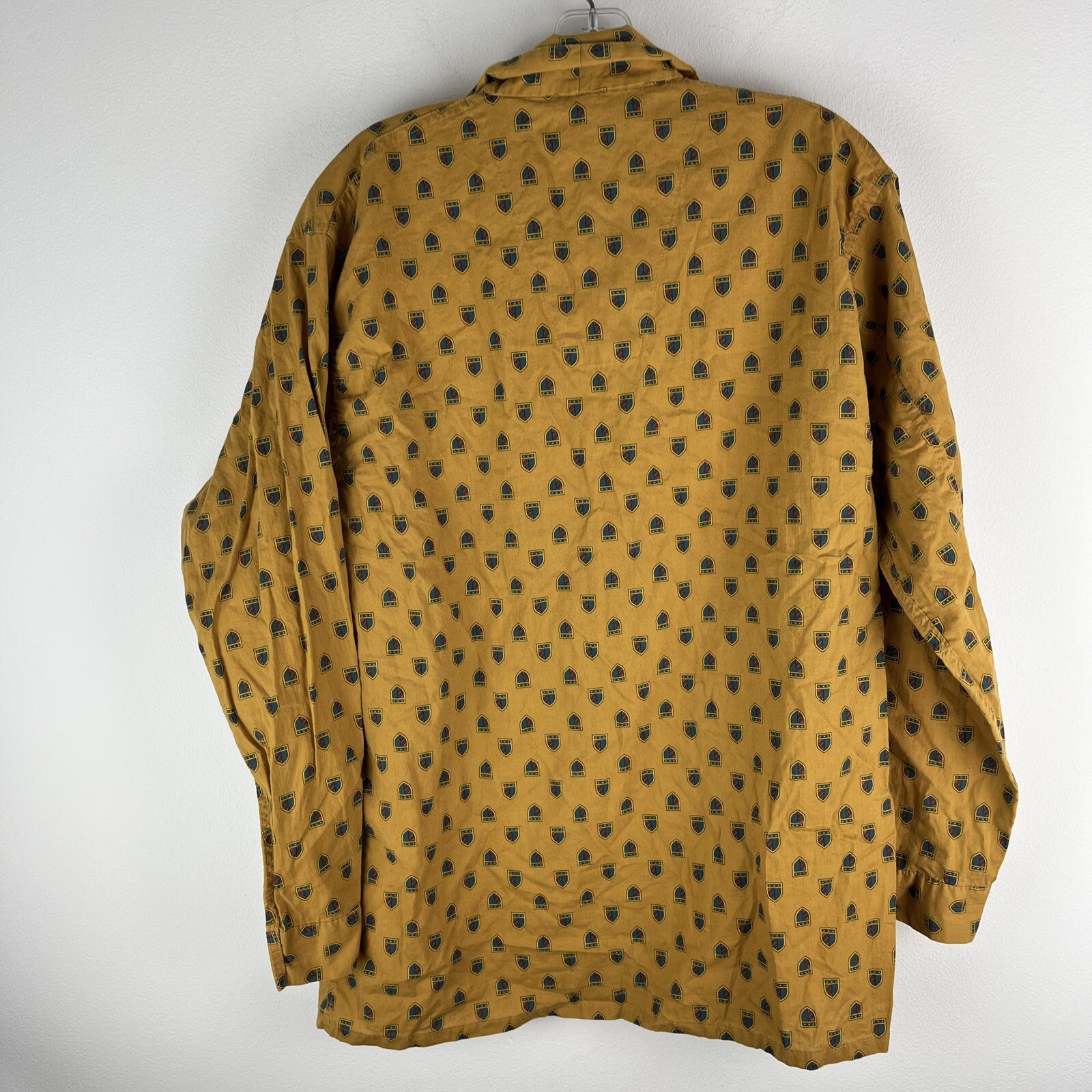 Vintage BVD neva-press Women XL Long Sleeve Button Blouse Top Mustard Retro