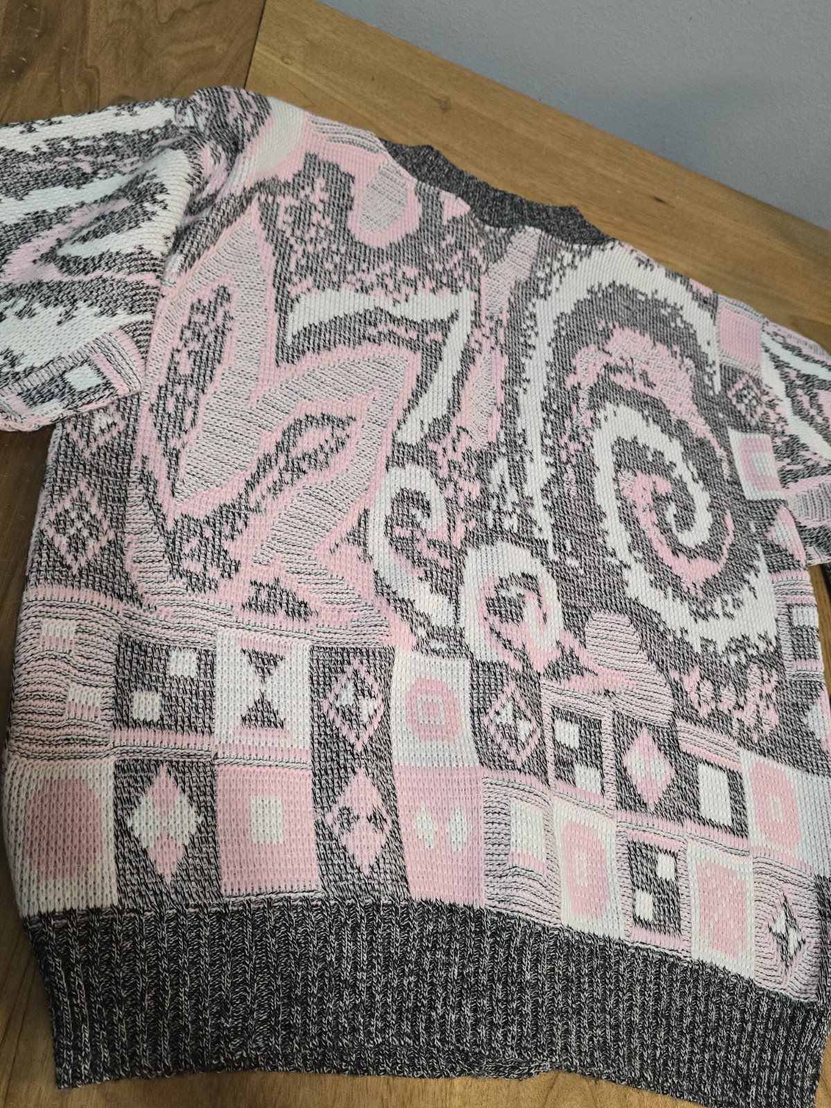 Vtg 90’s Brittony Brand Slouchy Pink Gray & White Knit Cardigan See Measurements