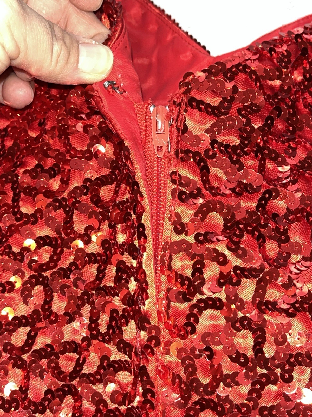 Vintage 80s Mike Benet Red Beaded Sequined Satin Formal Holiday Party Dress Sz 8