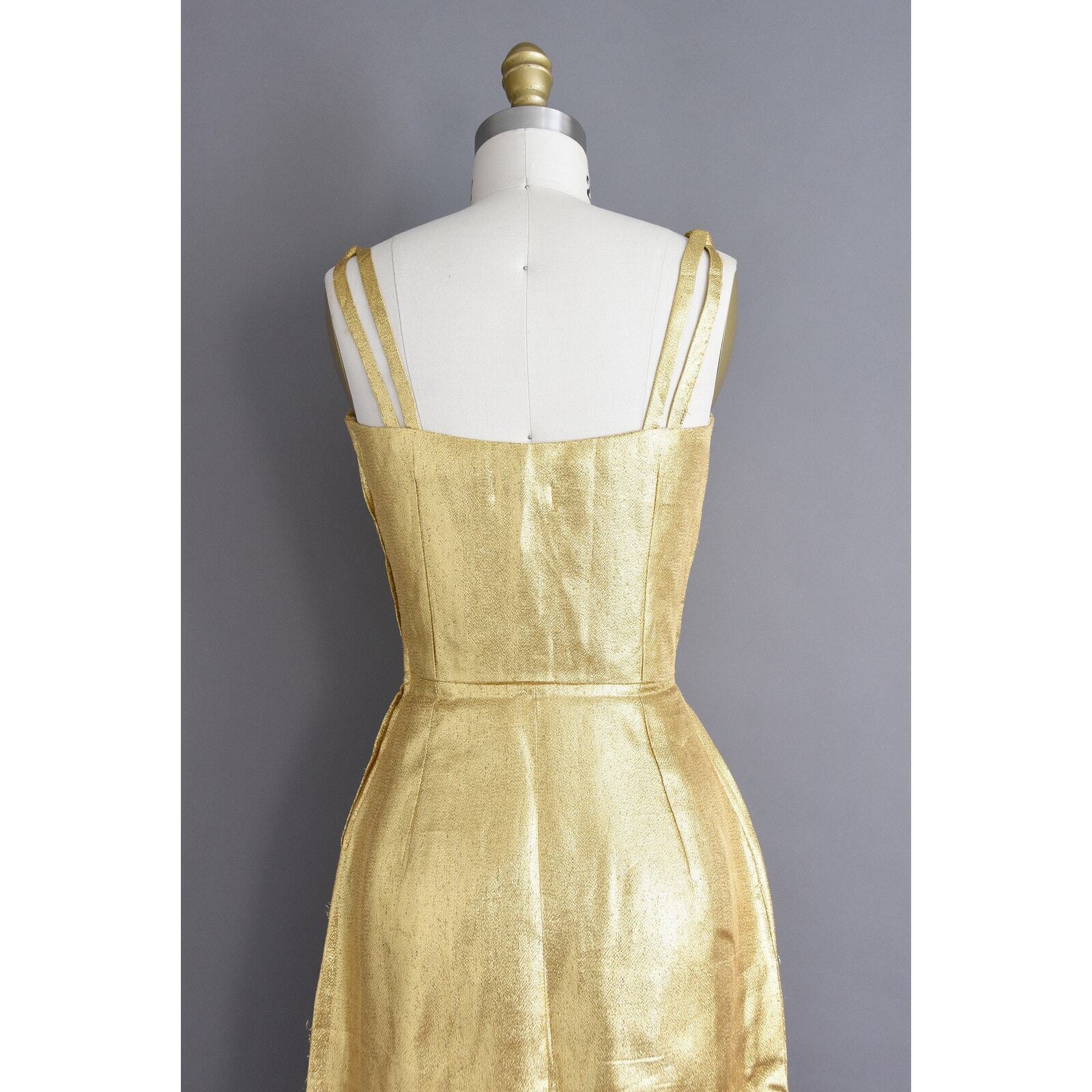 vintage 1950s 50s Gold Bombshell Wiggle Dress | XS Small