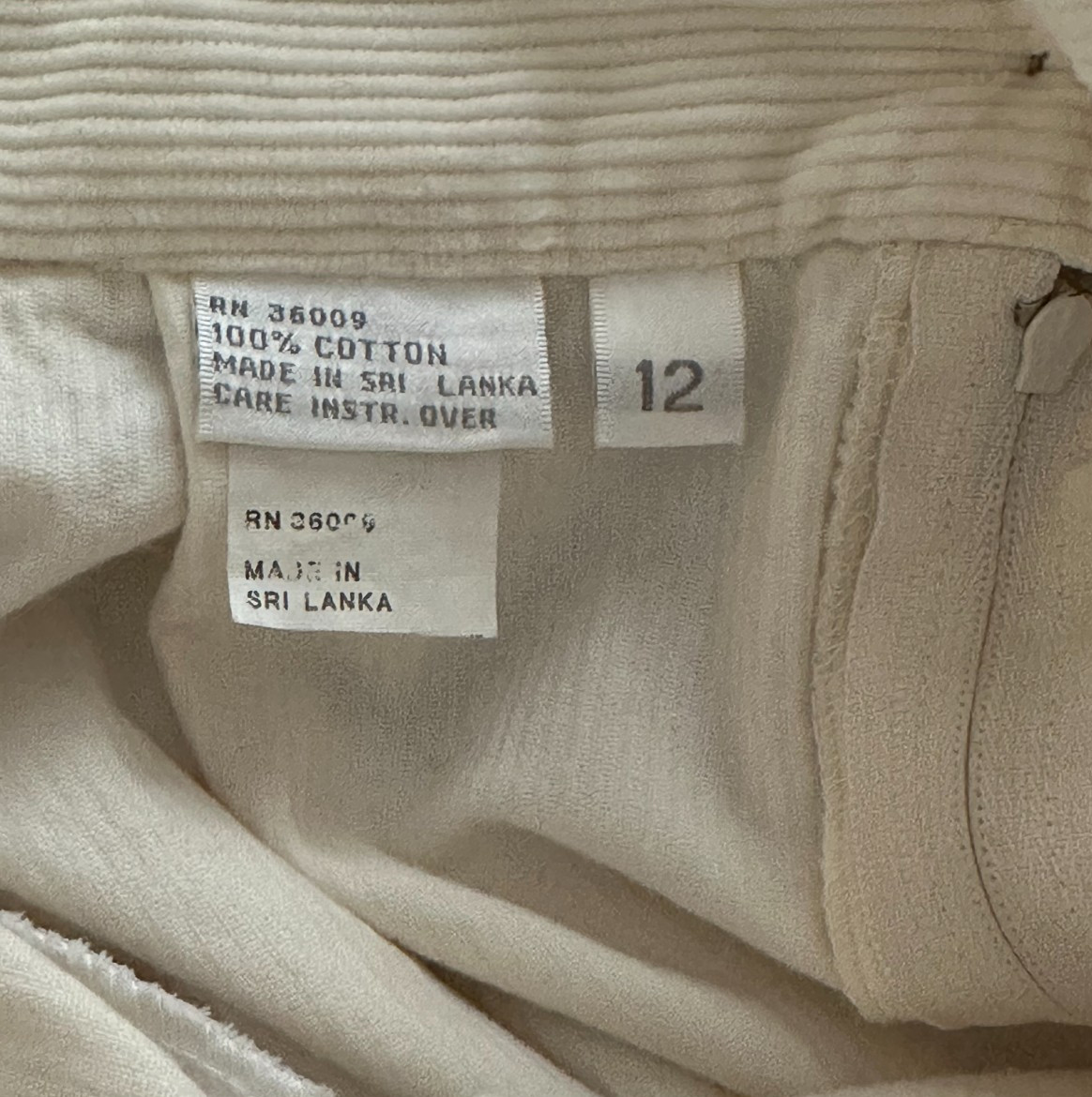 Vintage Calvin Klein Ivory Corduroy Straight Below Knee Skirt snap Slit