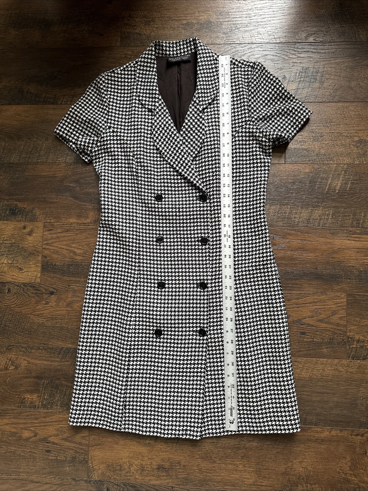 Vintage Houndstooth “Coat Dress” Double Breasted Lined Metropolitan New York A6