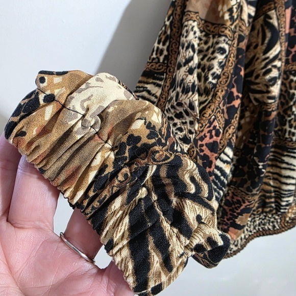 Erin London Vtg 100% silk patchwork animal print zipper front jacket Woman sz XL