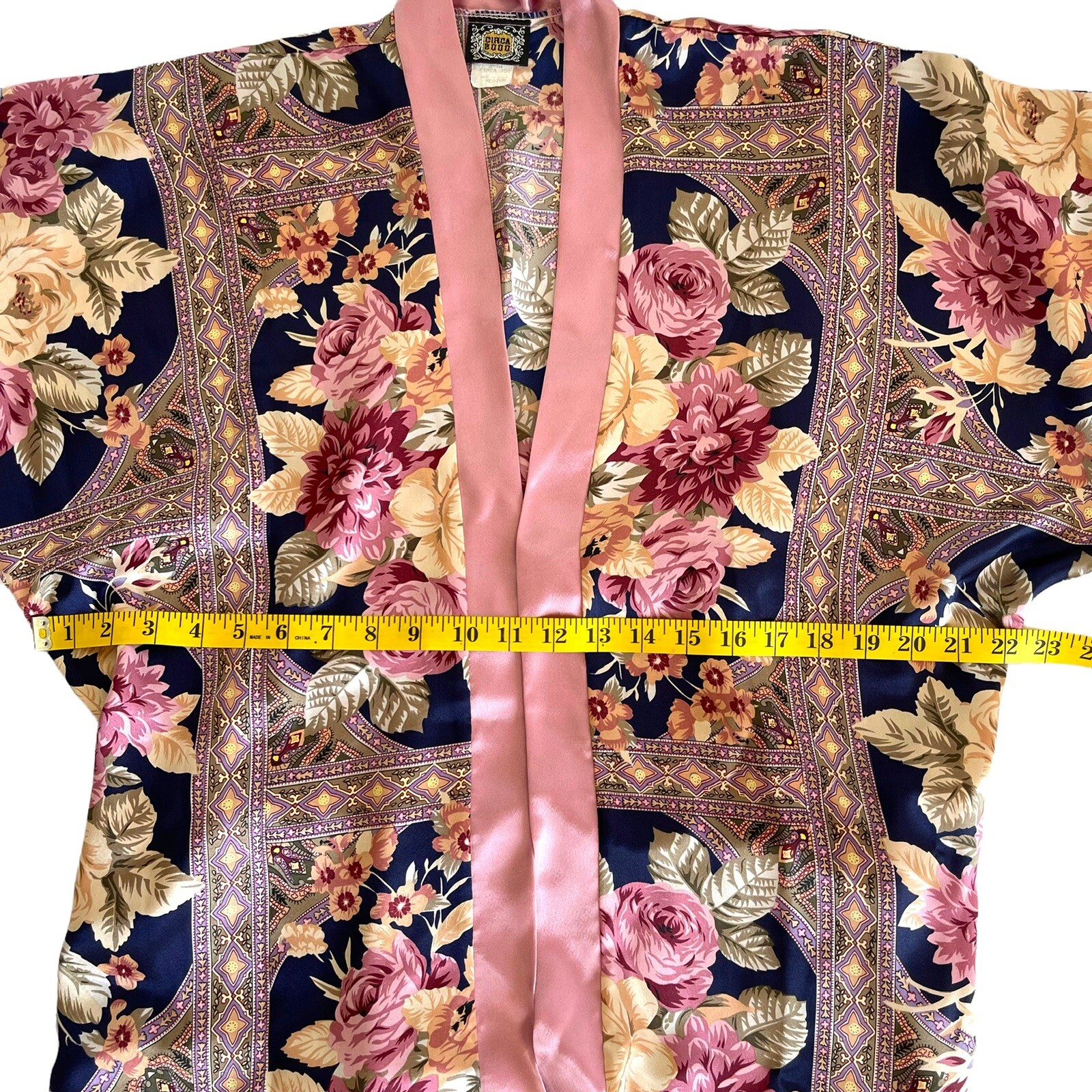 Vintage CIRCA 2000 Peignoir Set Sz M Pink Roses Floral Short Slip Nightie Robe