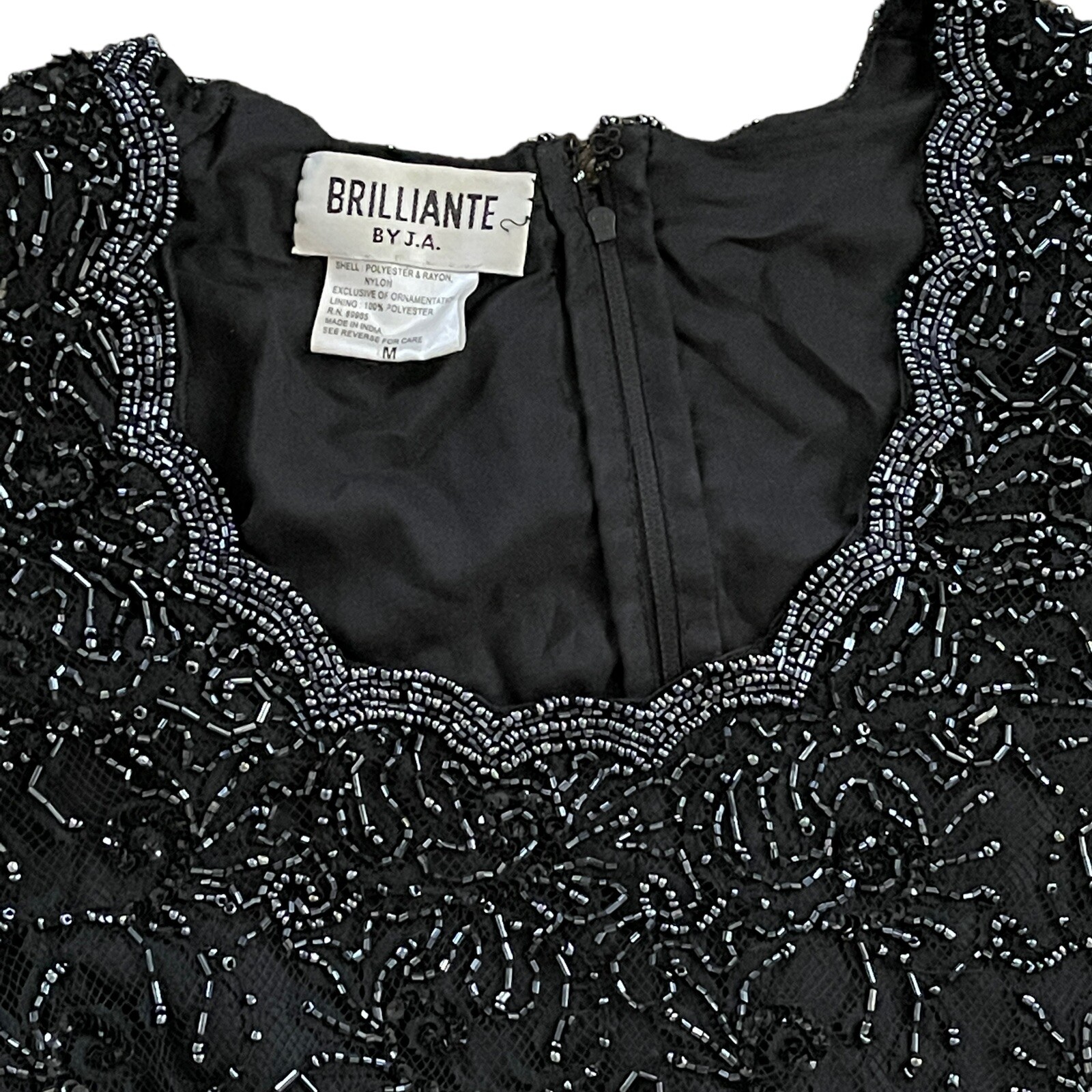 Vtg 80s Mother Of The Bride Dress M Black Beaded Top Sheer Chiffon Flowy Skirt