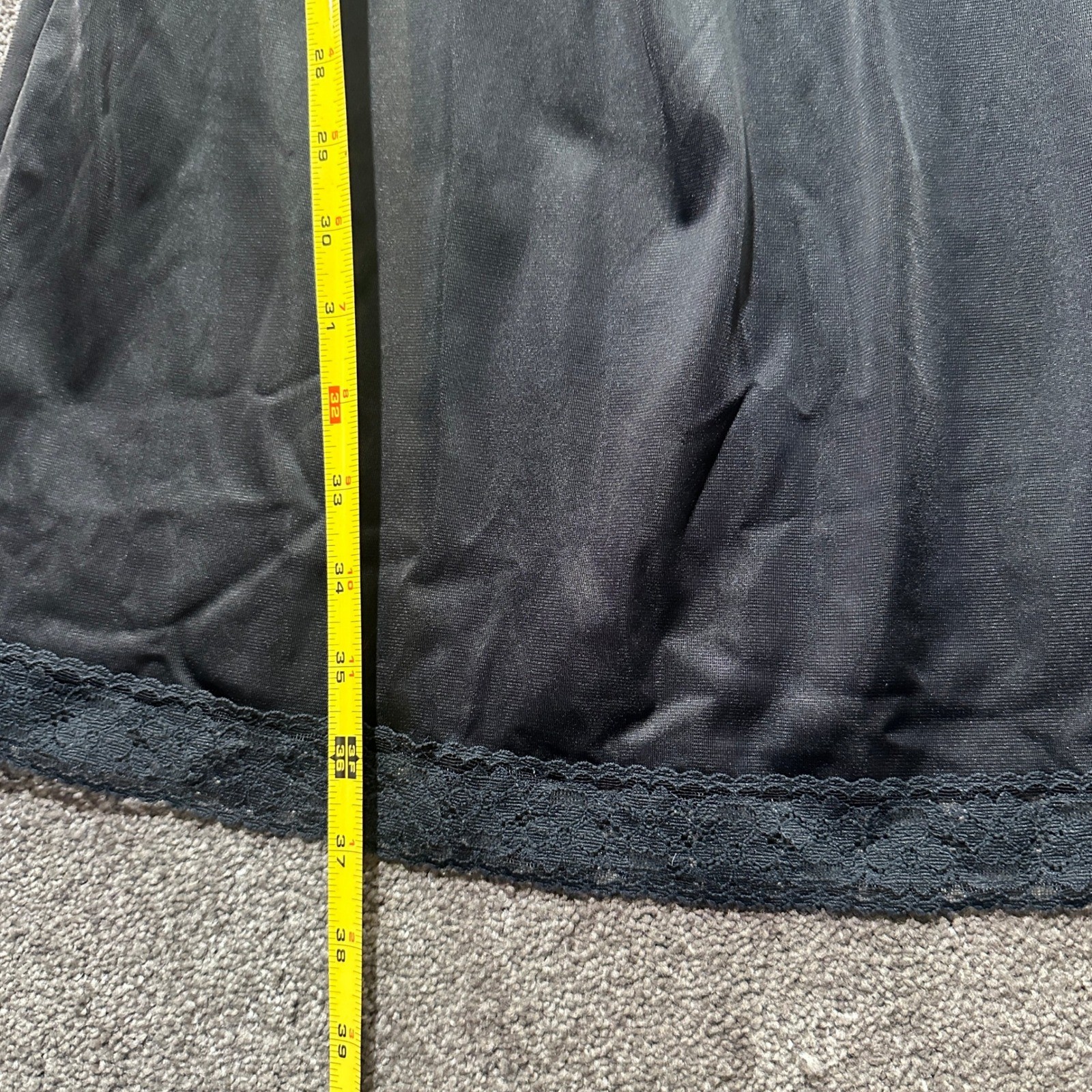Vintage Vanity Fair Black Lace Trim Full Slip Dress Nylon USA Made Size 38