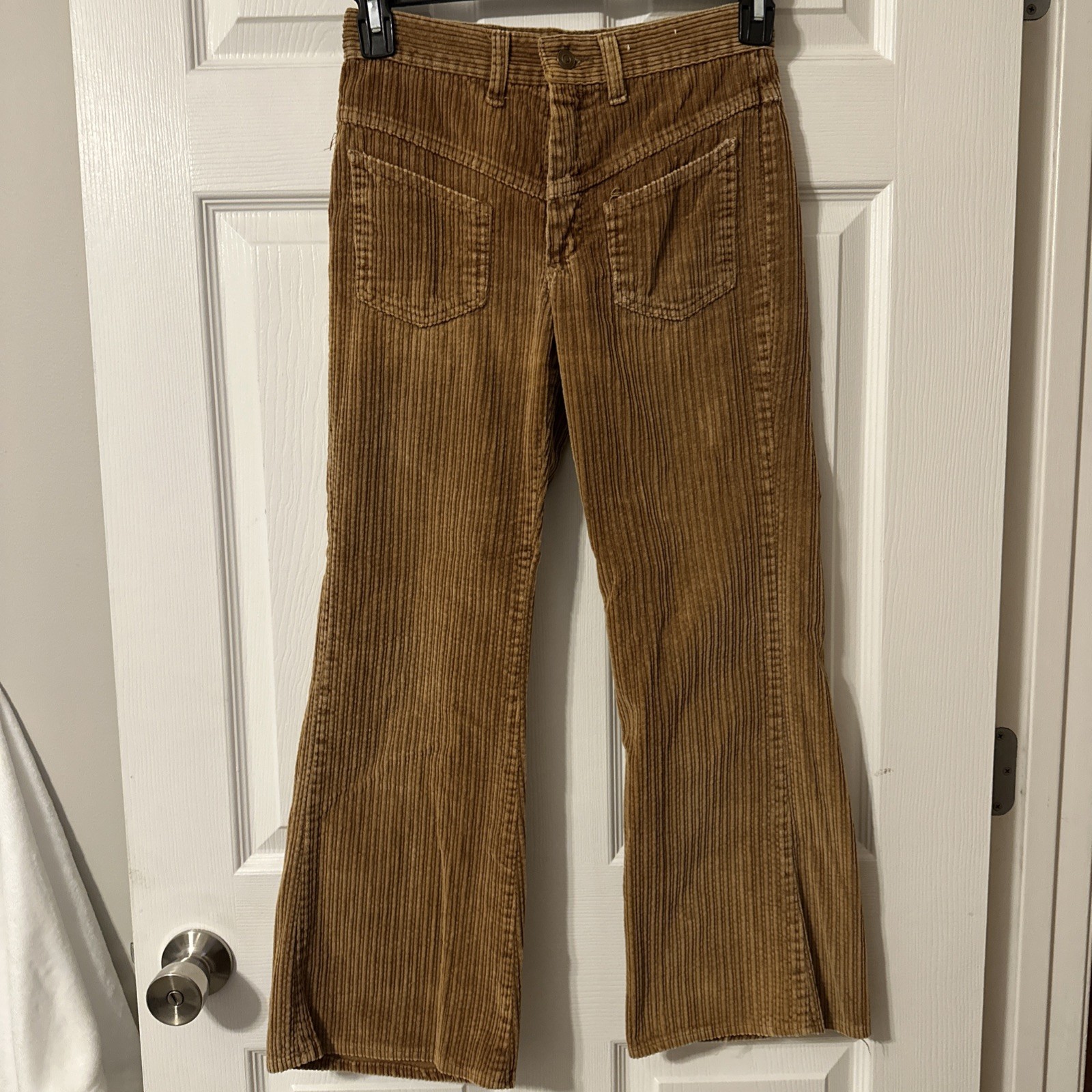 Vintage 70s Bell Bottom Wide Corduroy Sz 27×26.5 Pants Hippie Beige