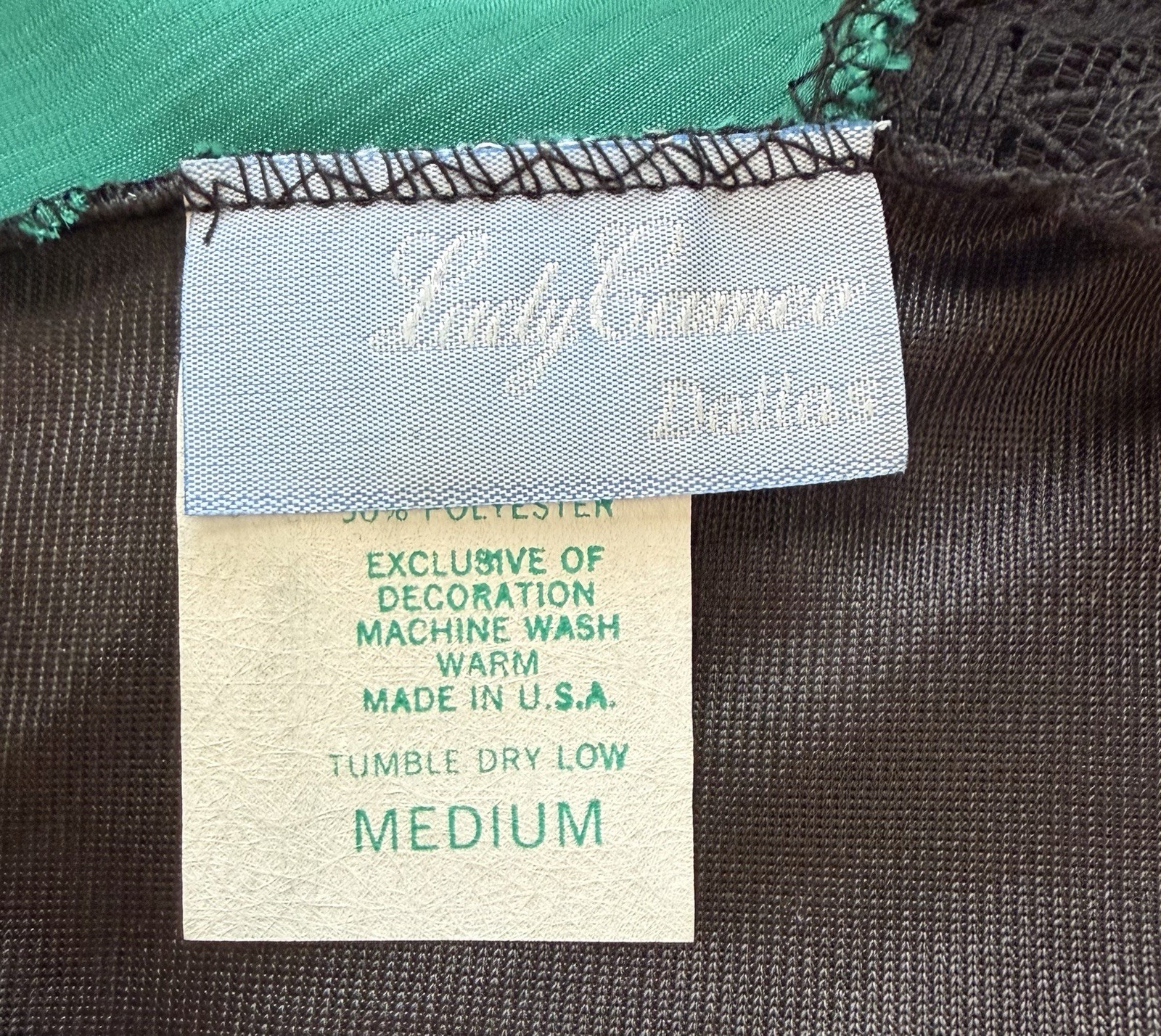 Vintage Lady Cameo Dallas Satin Lace Teddy Bodysuit Green Black USA M Medium