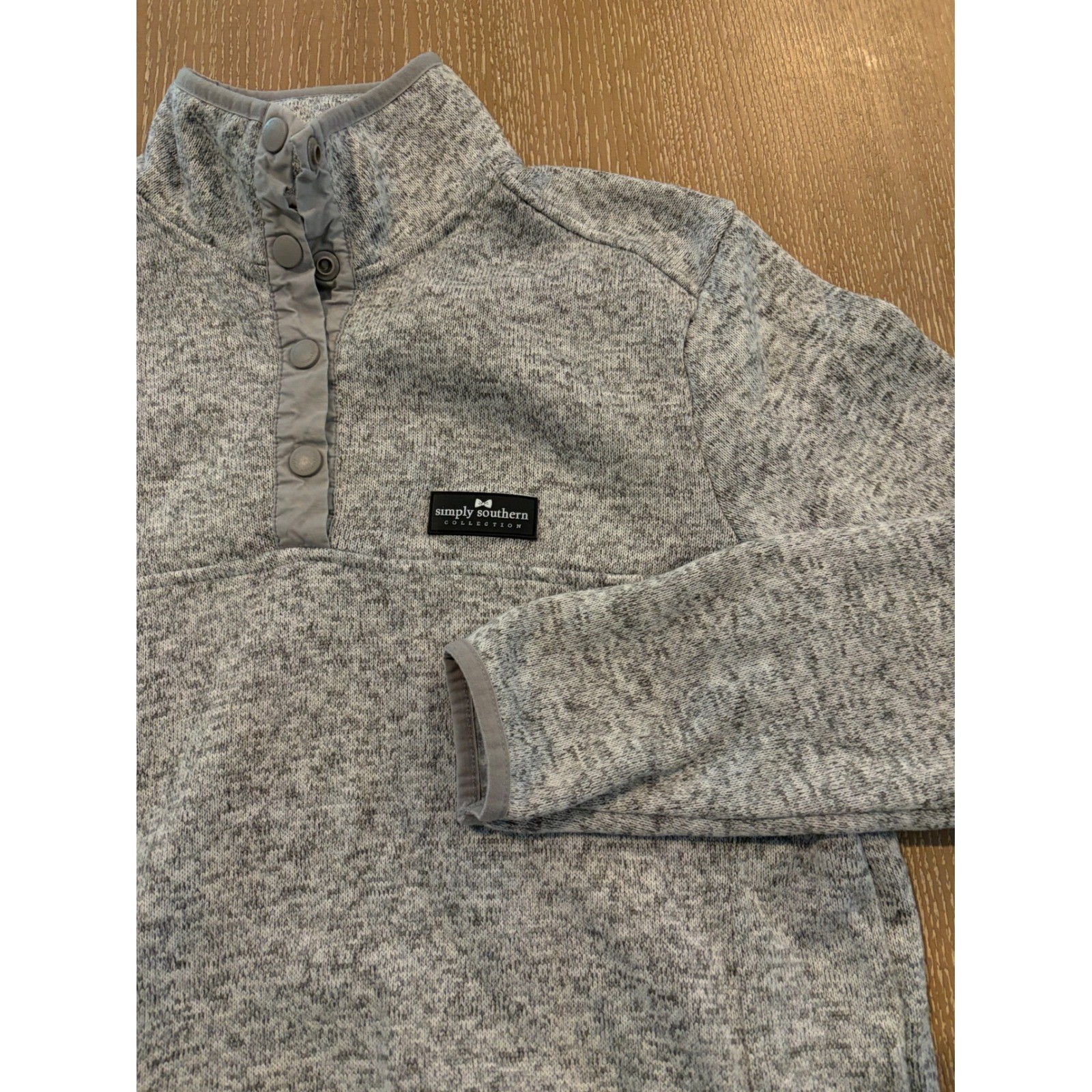 Simply Southern Women’s Large Gray Heather Snap Pullover Fleece Sweater Jacket