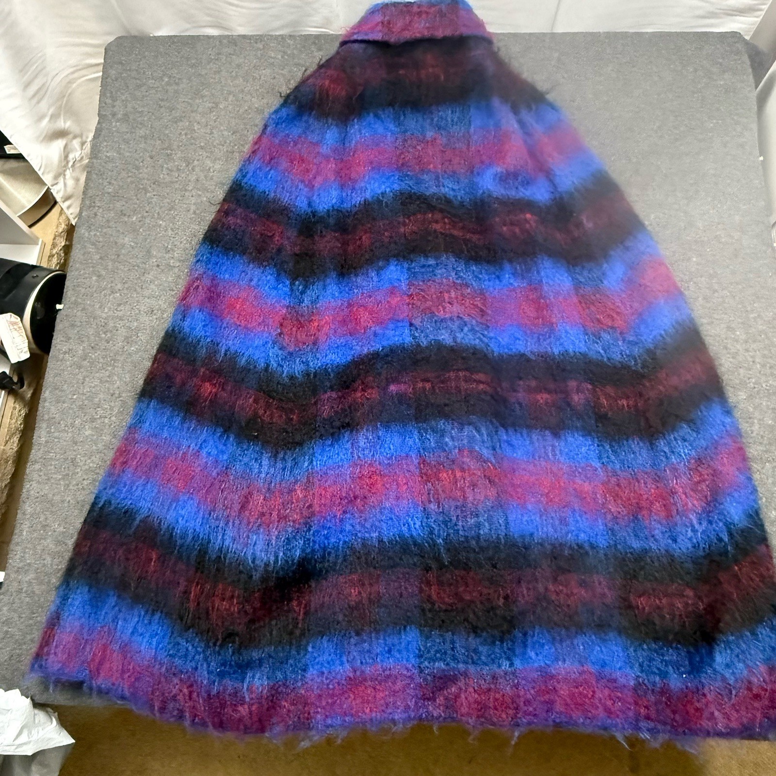 Vintage Scotch House Plaid Wool Cape Coat Blue Purple Swing Lined