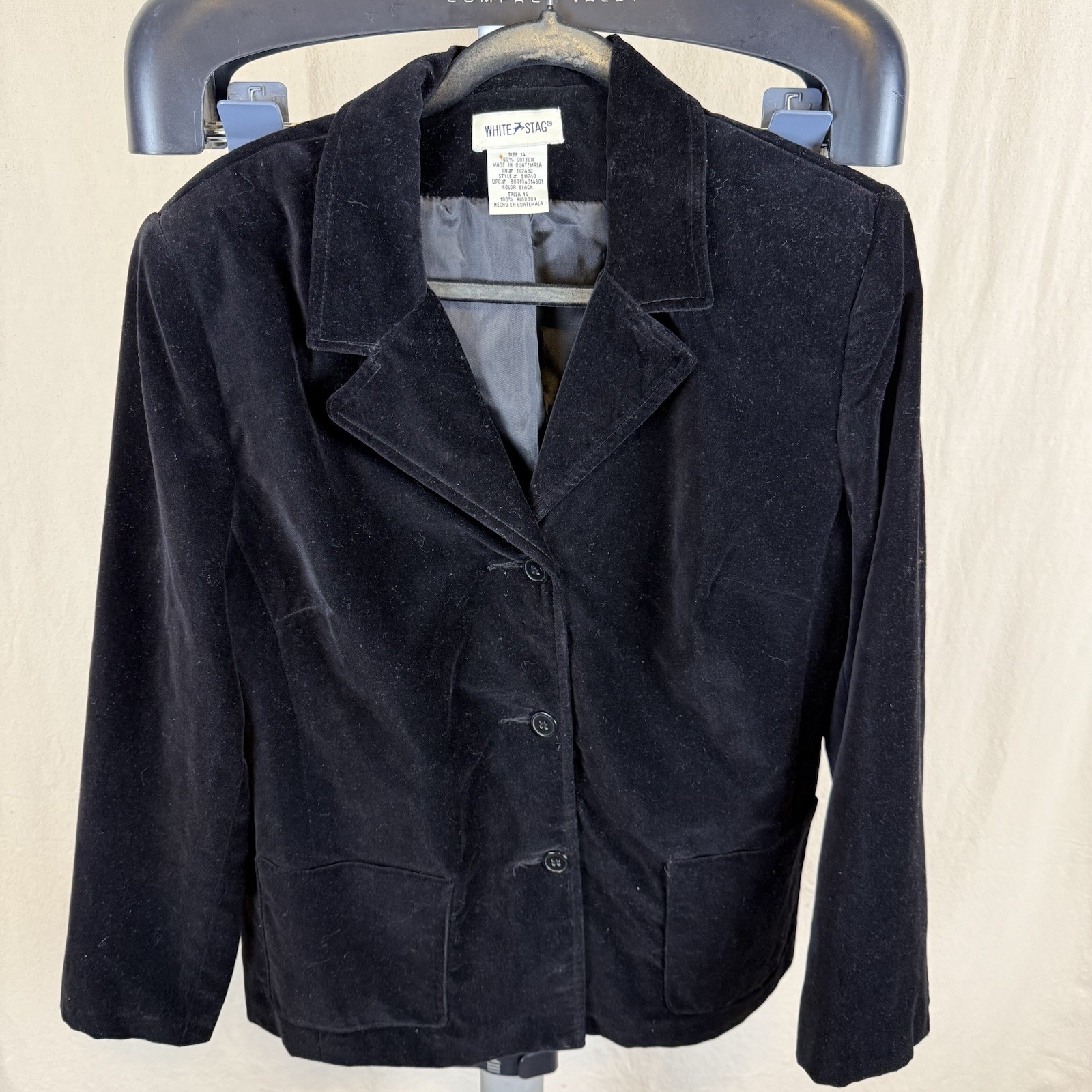 White Stag Ladies Black Velvet Cotton Blazer Vintage Size 14 Holiday Cheer