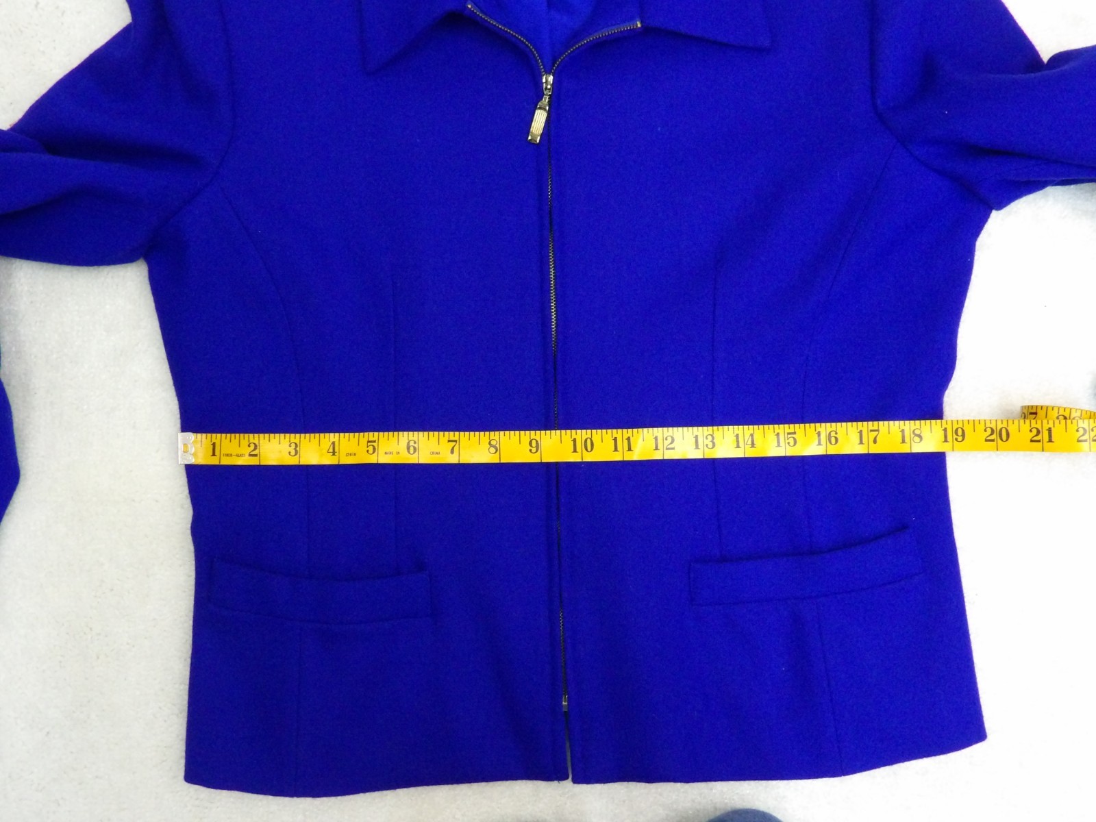 Vintage Stephanie Andrews Women’s Blue 100% Wool Jacket Sz 10 Zip-up w/ Pockets