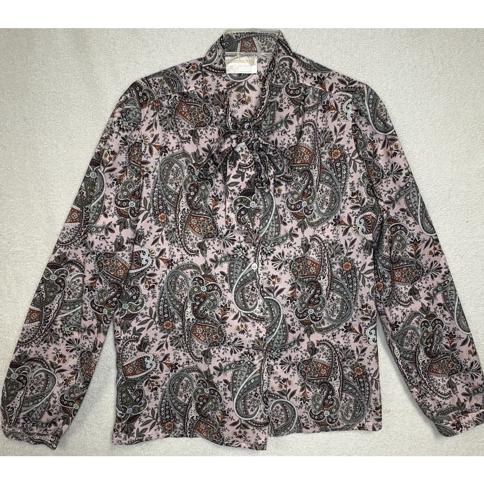 Donnkenny Vintage 80s Paisley Blouse Sz 17/18 Neck Bow Vintage Floral Bohemian