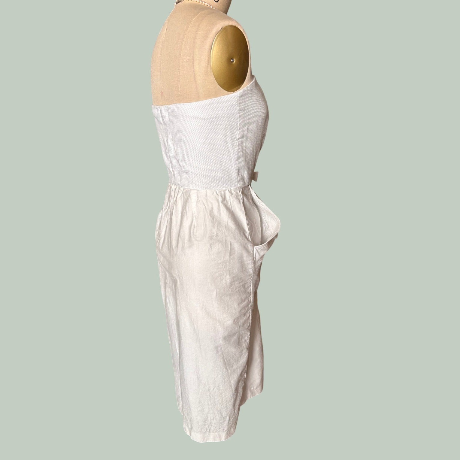 Regina Kravitz Strapless Button Front Midi Dress Pockets White Size 14 Vintage