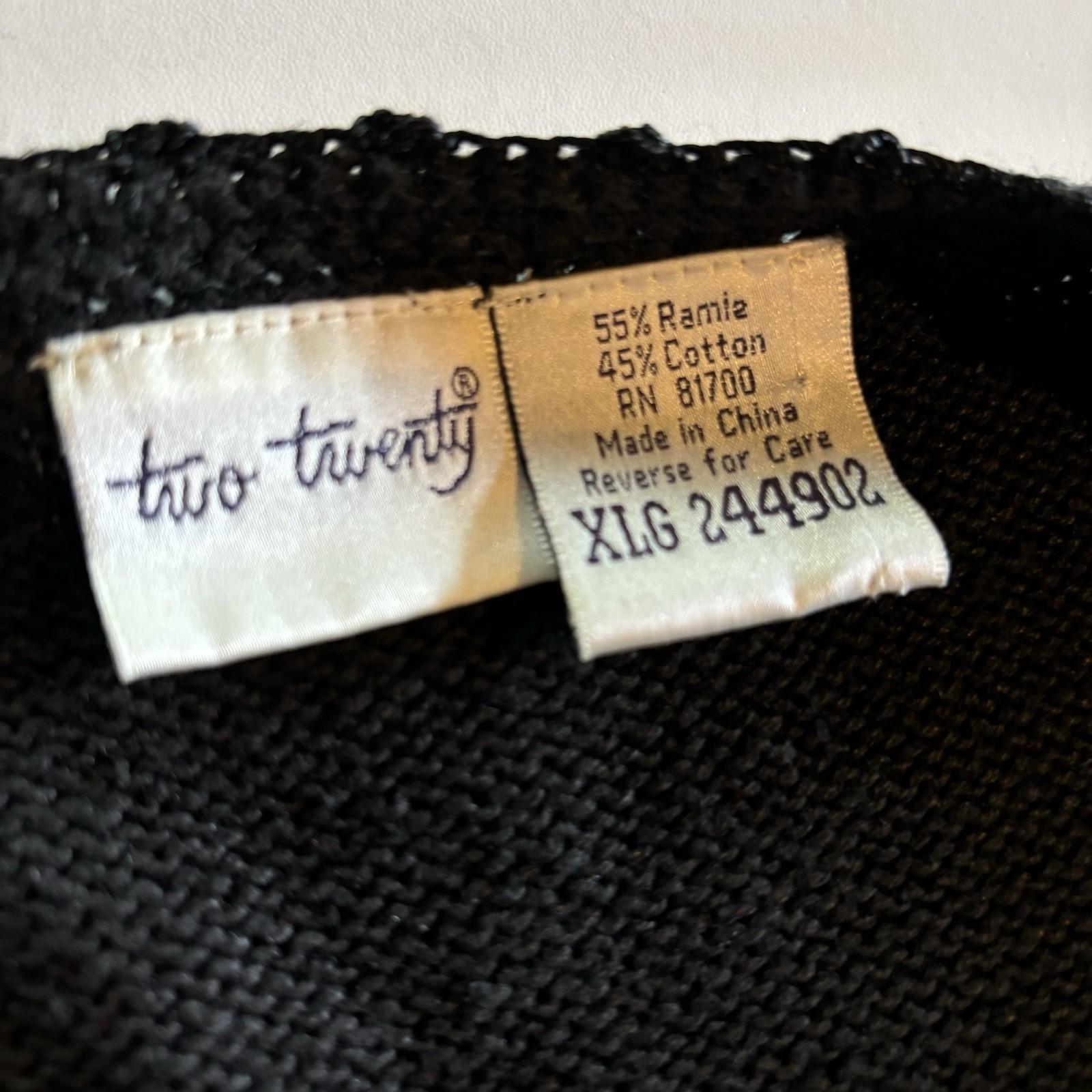 VTG Womens XL Sweater Vest Floral Embroider Flower Black Ramie Cotton Two Twenty