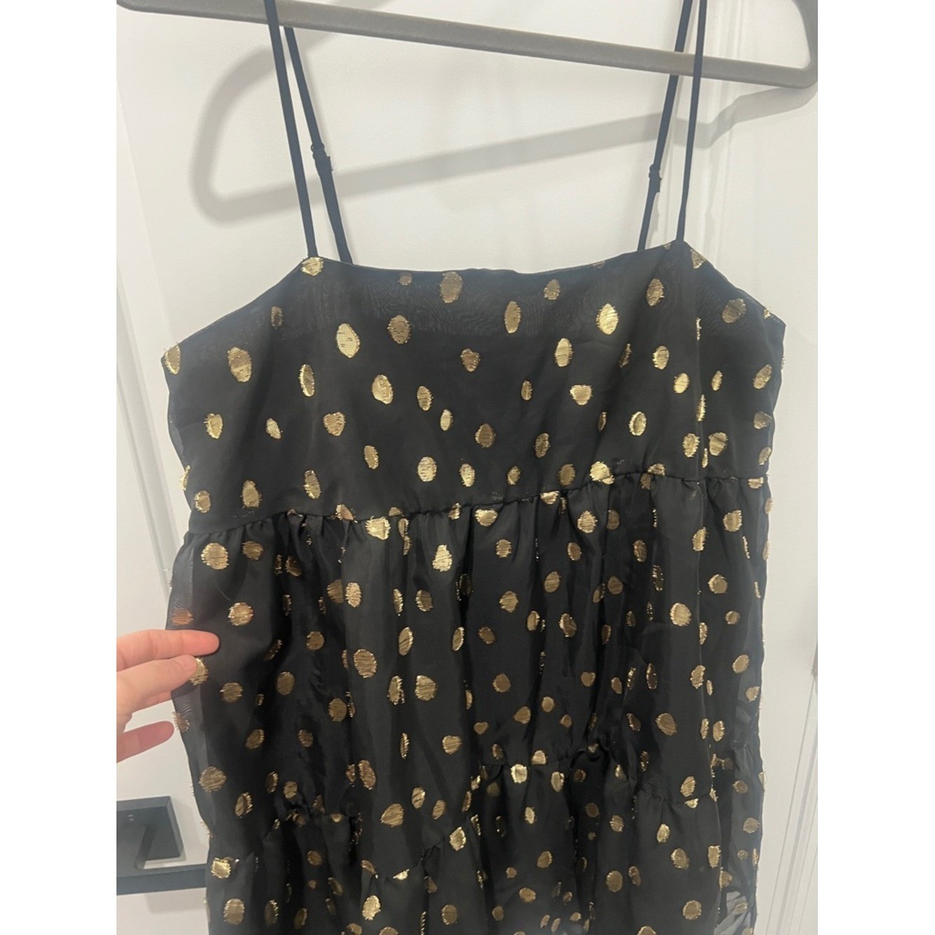 Forever 21 Black Spaghetti-Strap Dress with Gold Polka Dots Size Large
