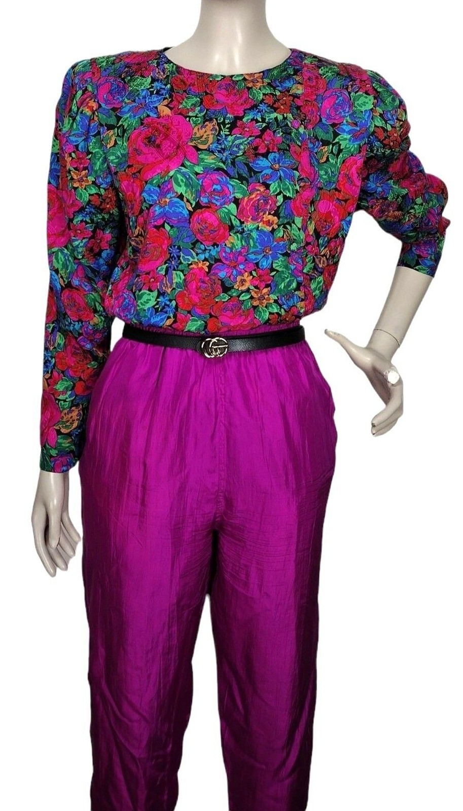 Vintage 90s Restless Clothier 100% Silk Bold Magenta High-Waist Pants Size M/L