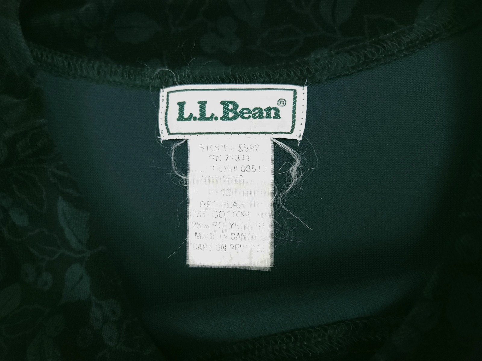 LL Bean Velvet Dress Vintage 1990s Dark Green Holly Berries Women’s M
