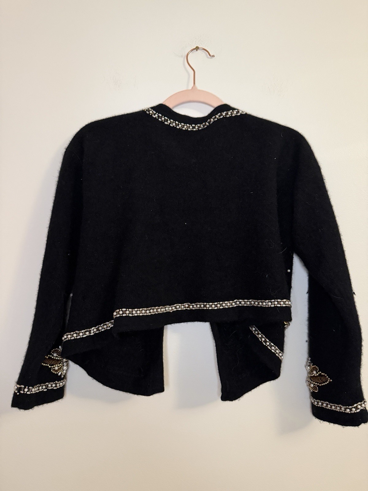 Vintage Marisa Christina Classics Beaded Cardigan Sweater Med Wool Angora Black